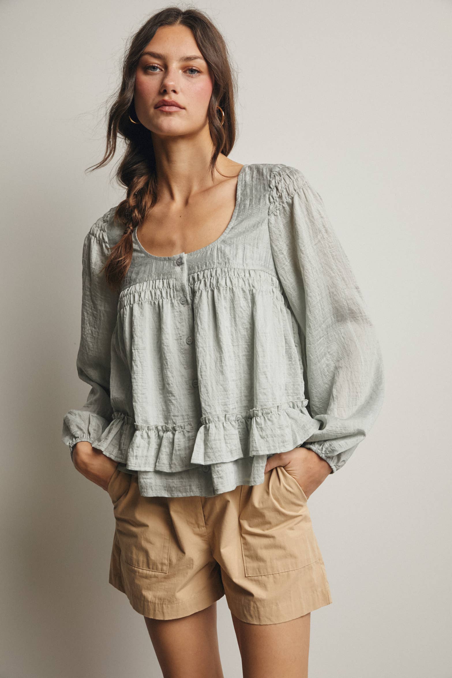 Rosalie Ruffle Hem Peasant Blouse