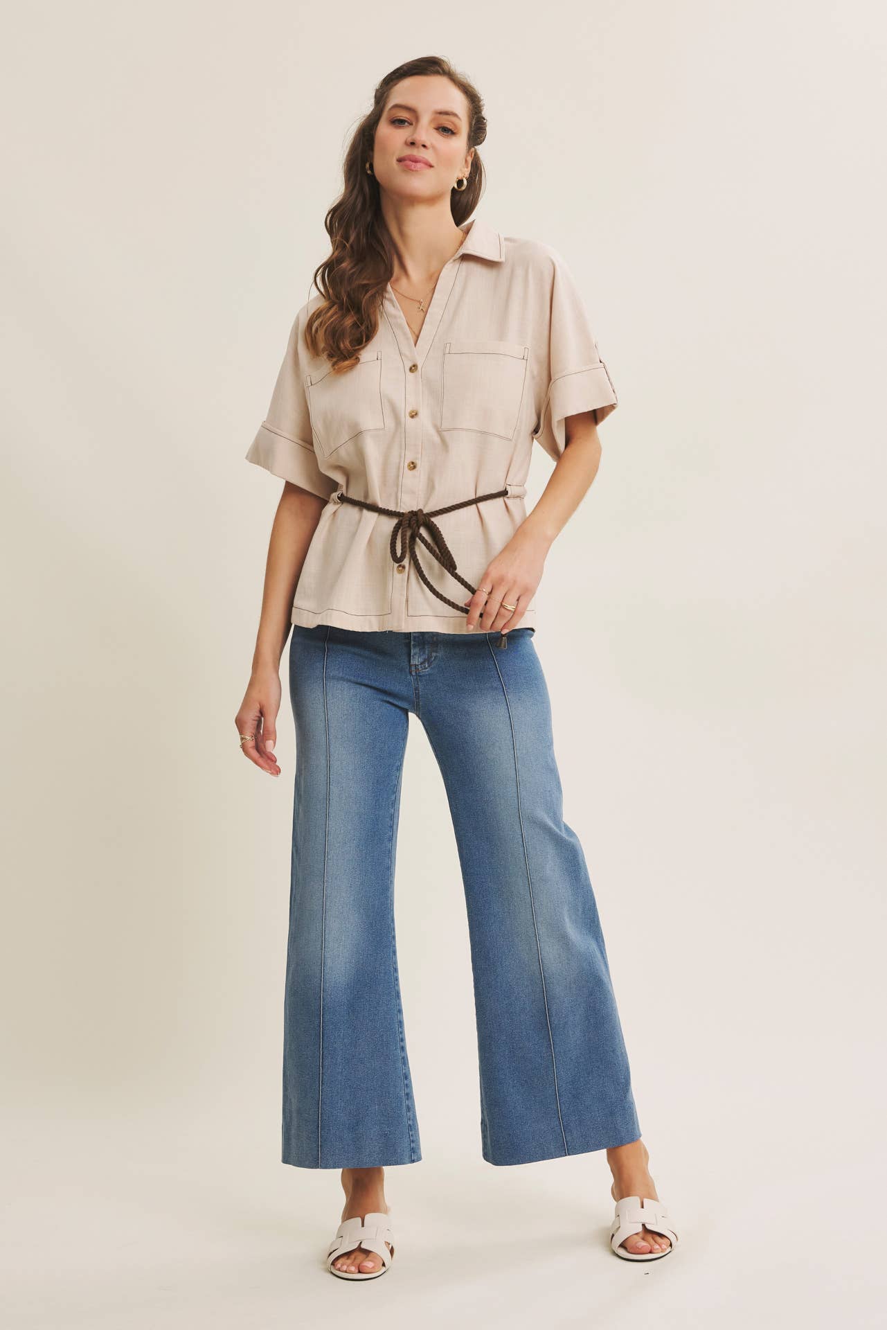 Monroe Pintuck Ankle Length Wide Leg Jean
