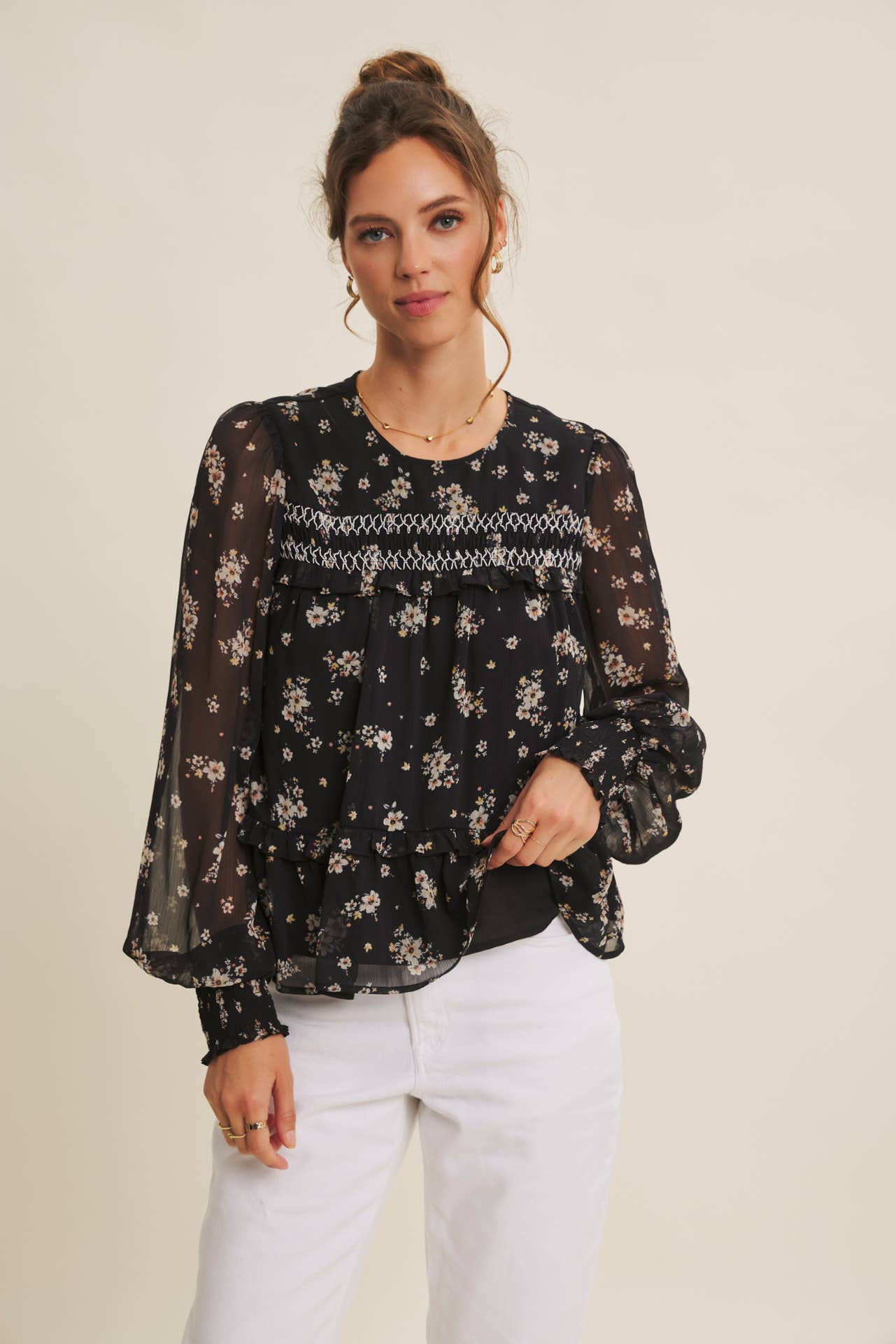 Jaime Smocked Floral Blouse