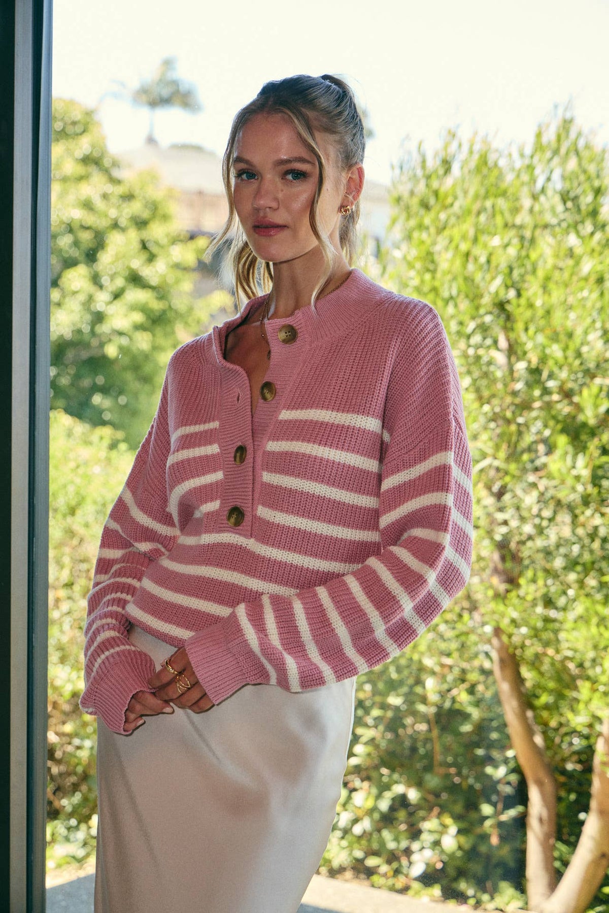Nadia Striped Henley Sweater