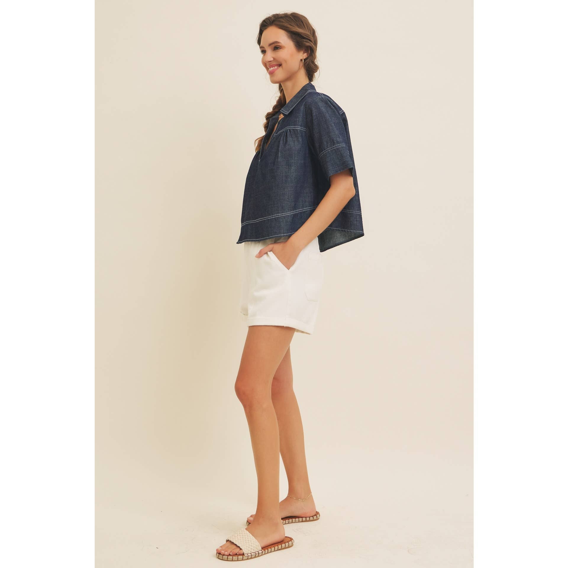 Maeve Washed Denim Top