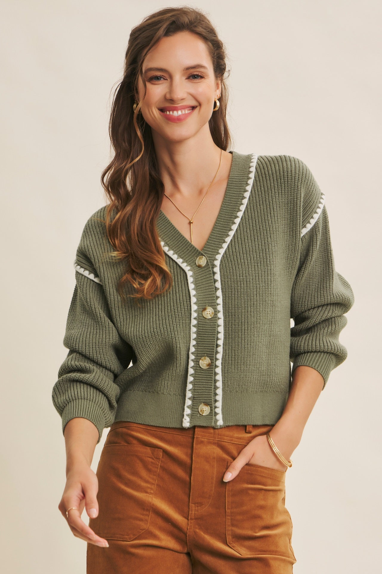 Stacey Contrast Stitched Cardigan