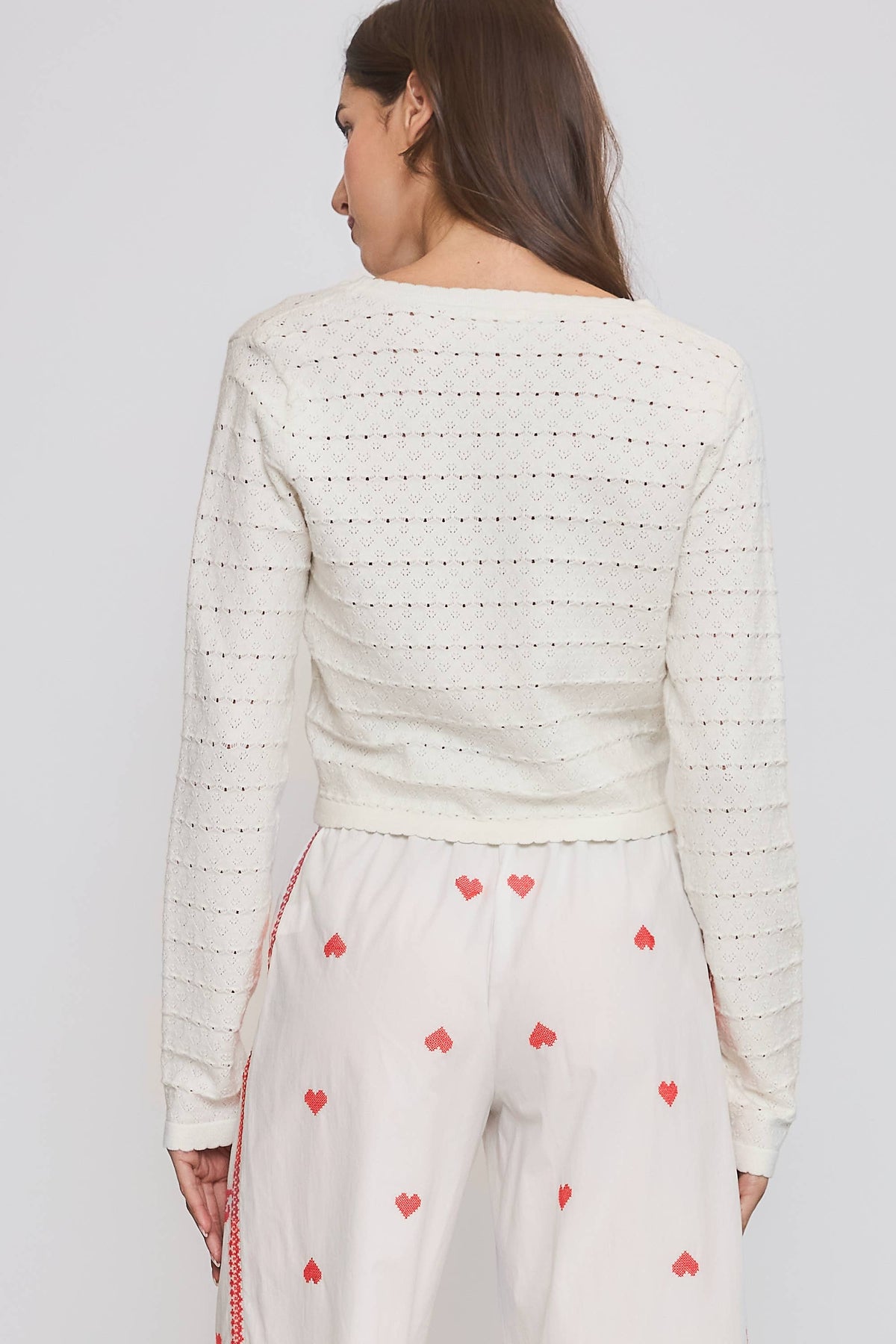 Cara Cropped Pointelle Cardigan