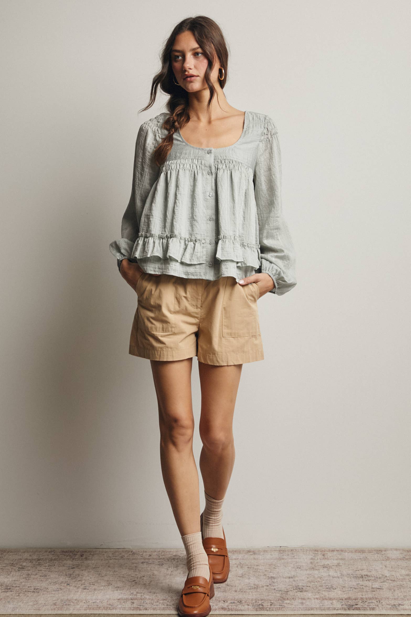 Rosalie Ruffle Hem Peasant Blouse