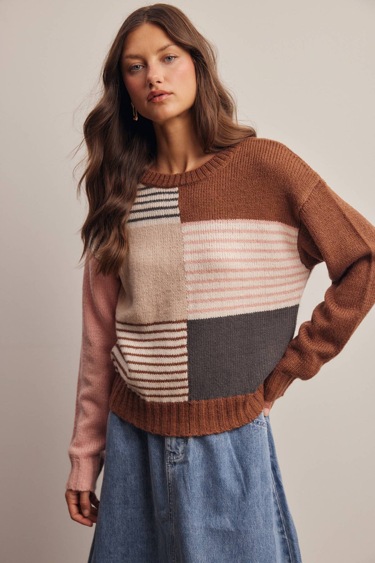 Trina Colorblock Mixed Stripe Sweater