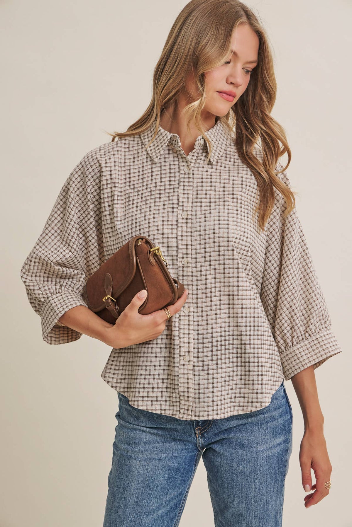 Delta Plaid Dolman Button Down