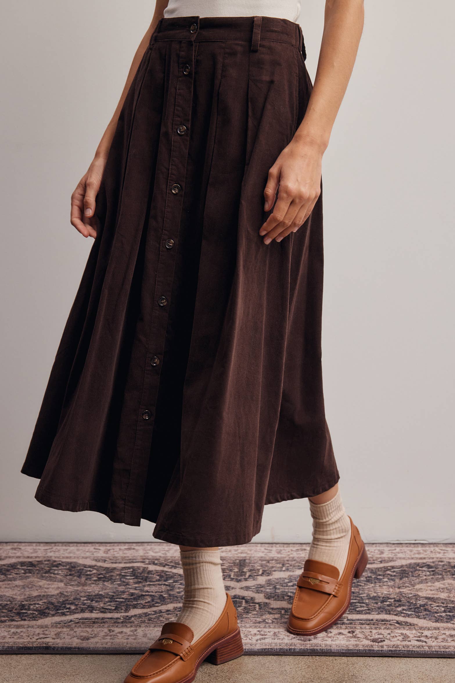 Reed Corduroy Button Front Midi Skirt