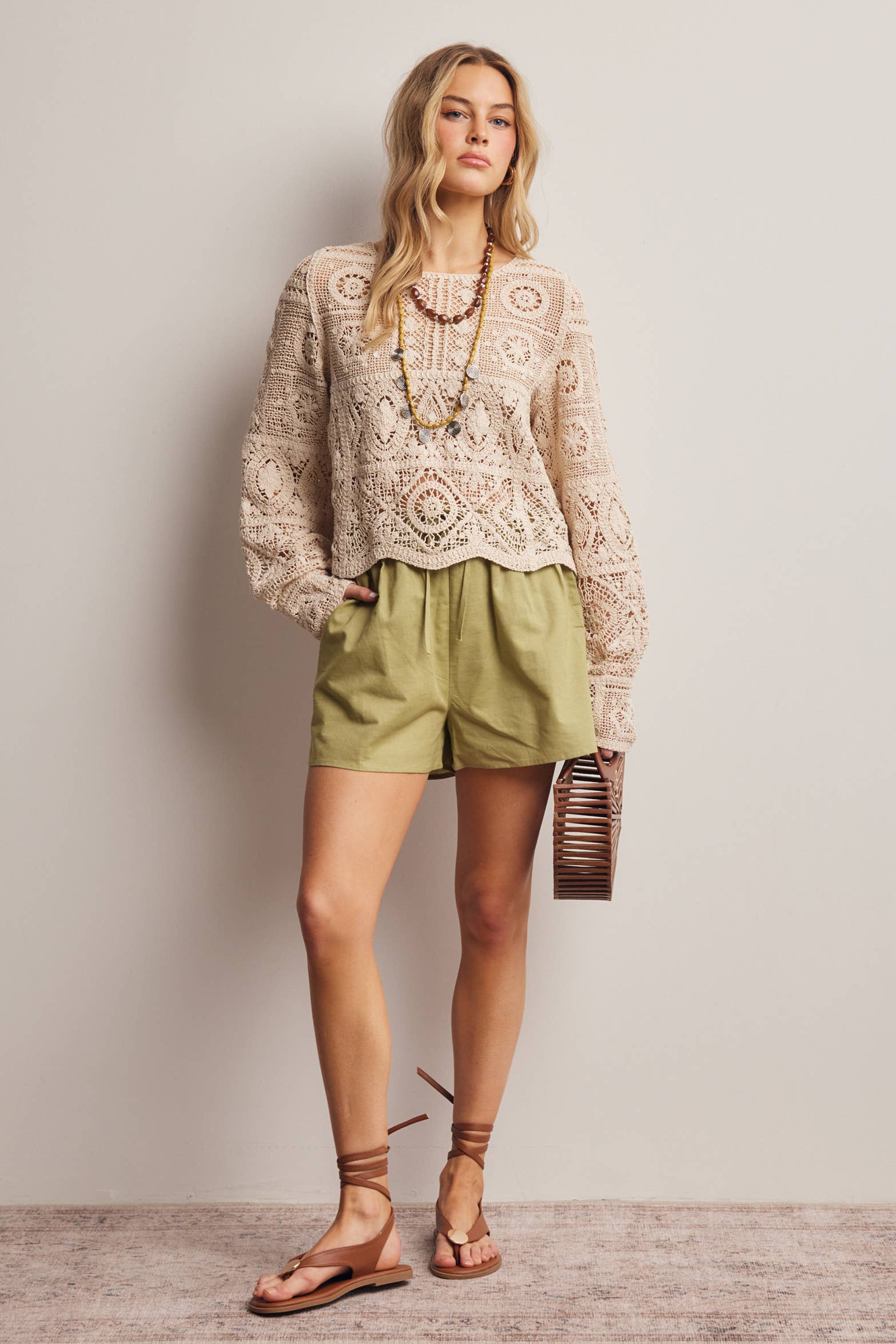 Meredith Crochet Long Sleeve Top
