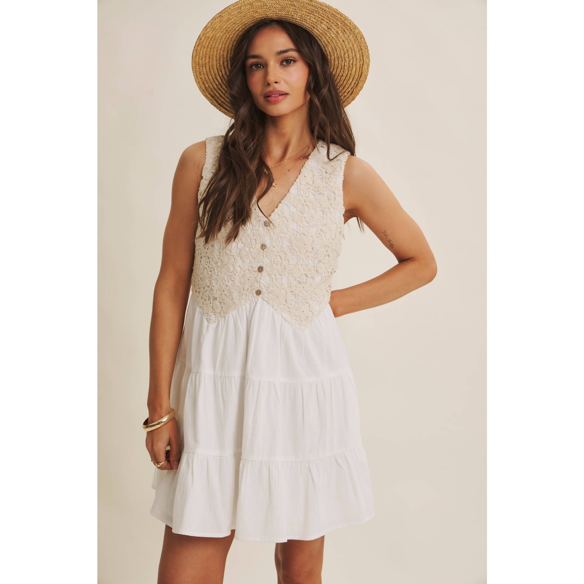 Josephine Cotton Crochet Mini Dress