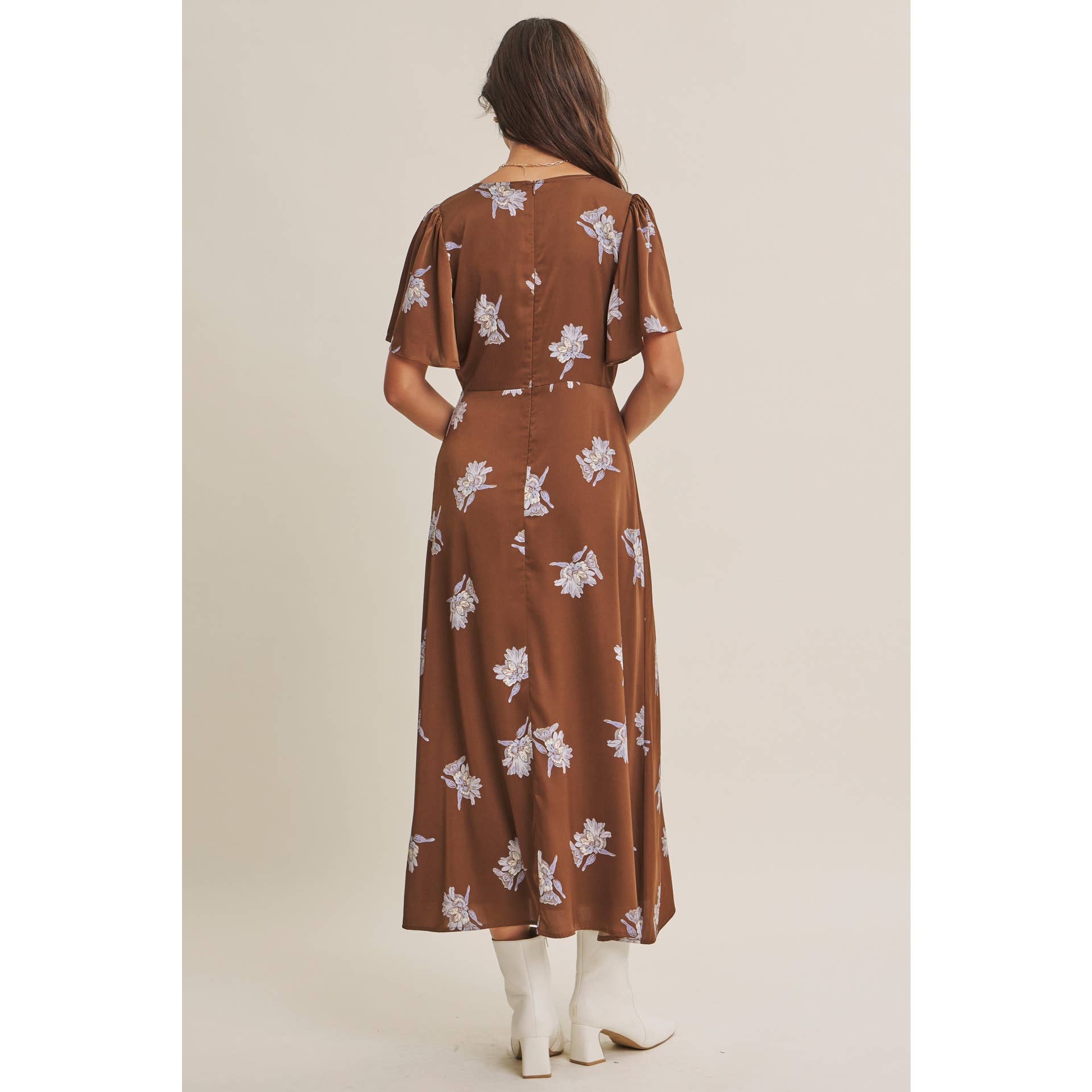 Odette Satin Floral Midi Dress