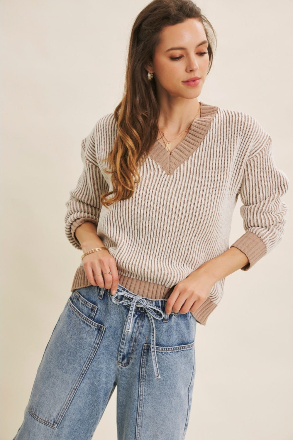 Kara Ribbed V Neck Chenille Sweater