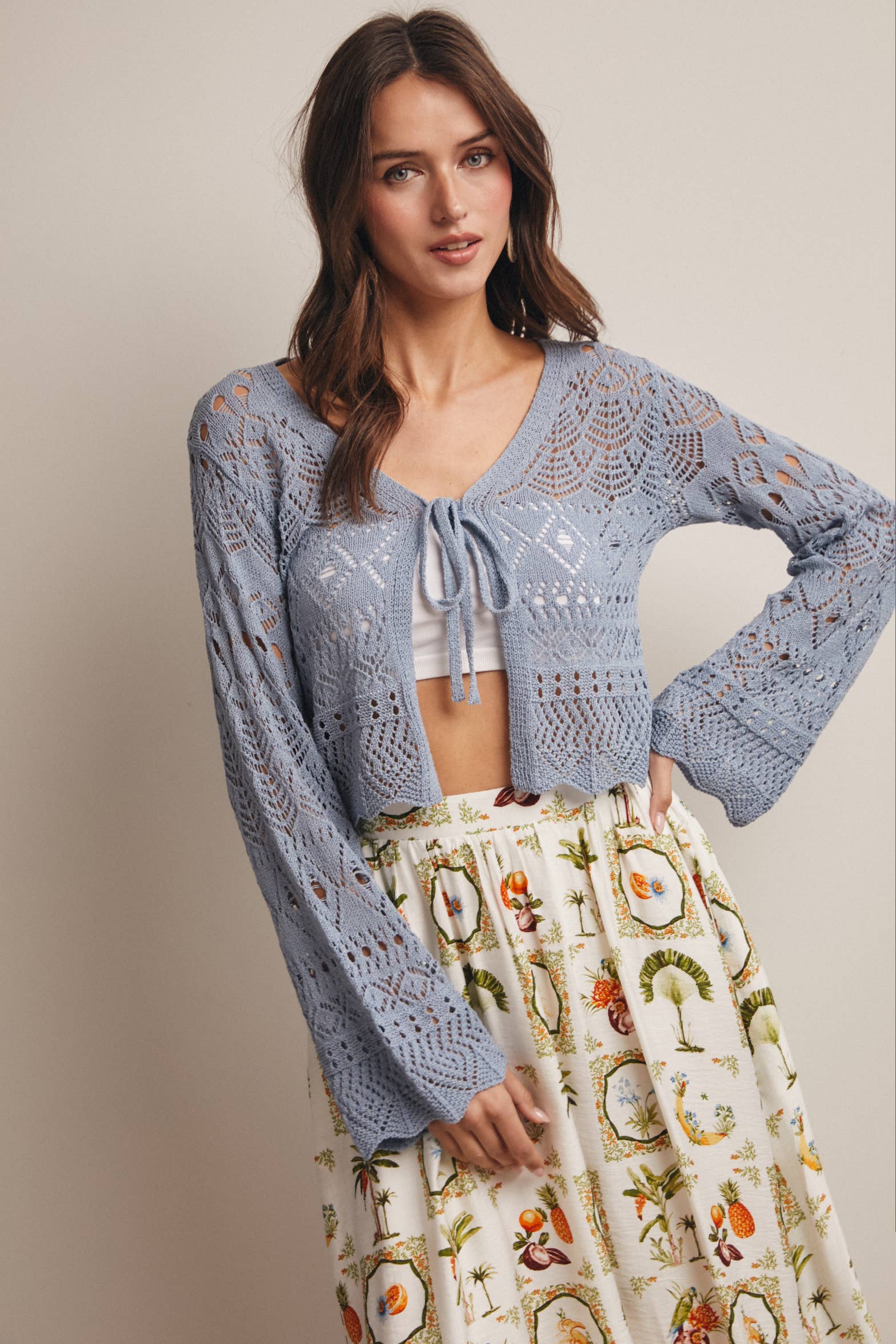 Bella Crochet Tie-Front Cardigan