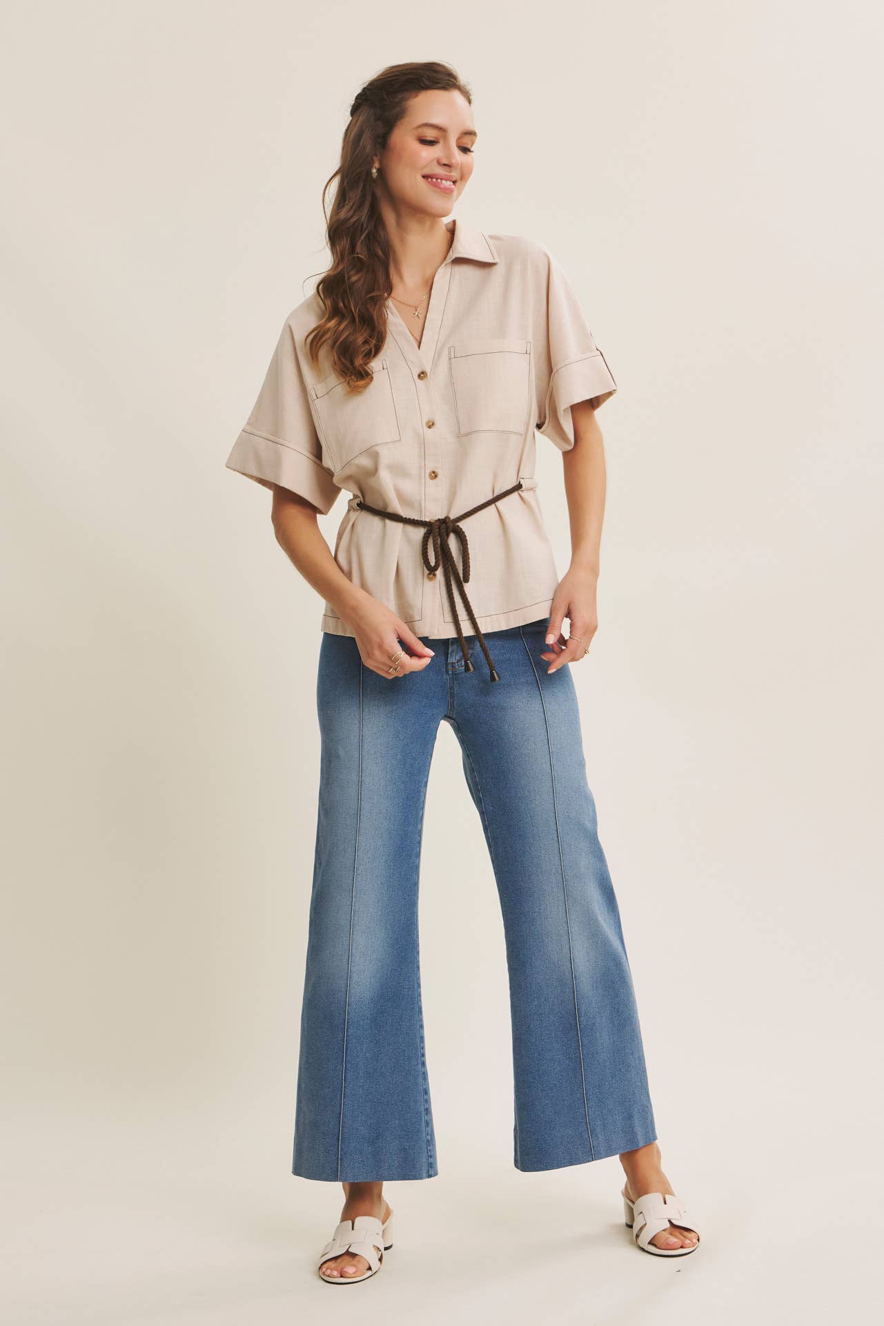 Monroe Pintuck Ankle Length Wide Leg Jean