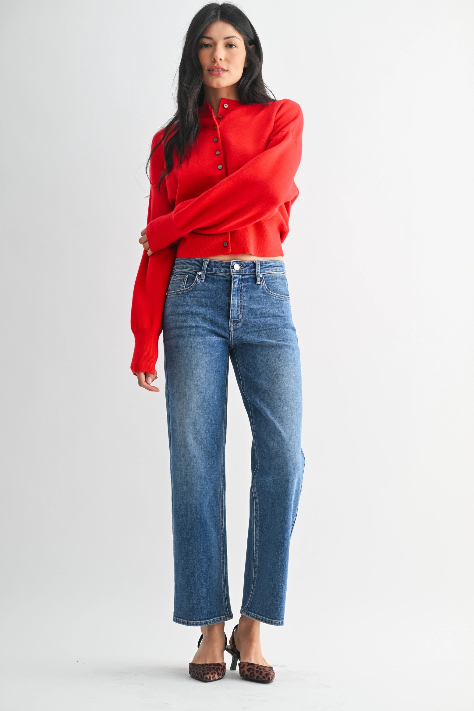 Hailey Mid Rise Slim Wide Leg Jean in Medium Denim