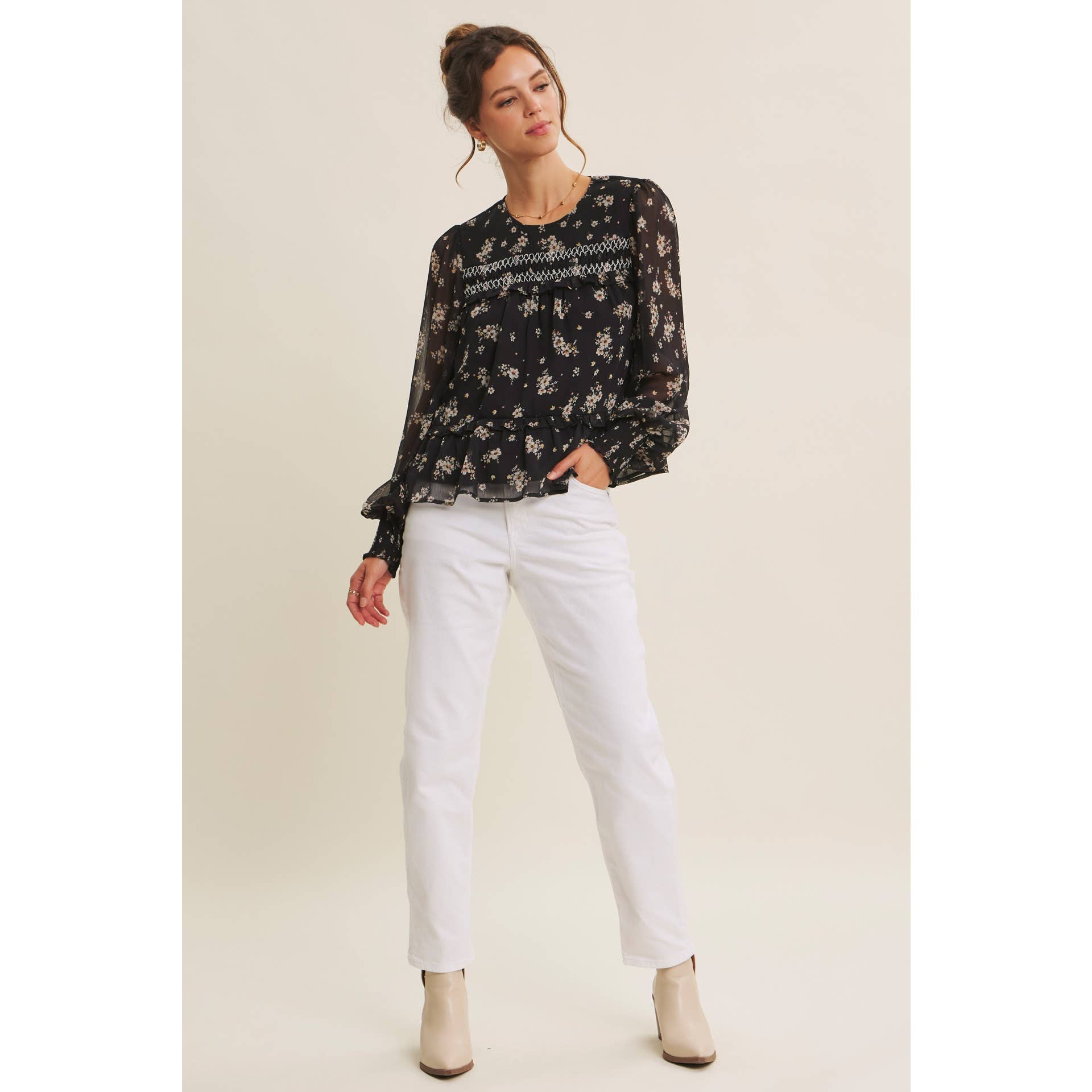 Jaime Smocked Floral Blouse