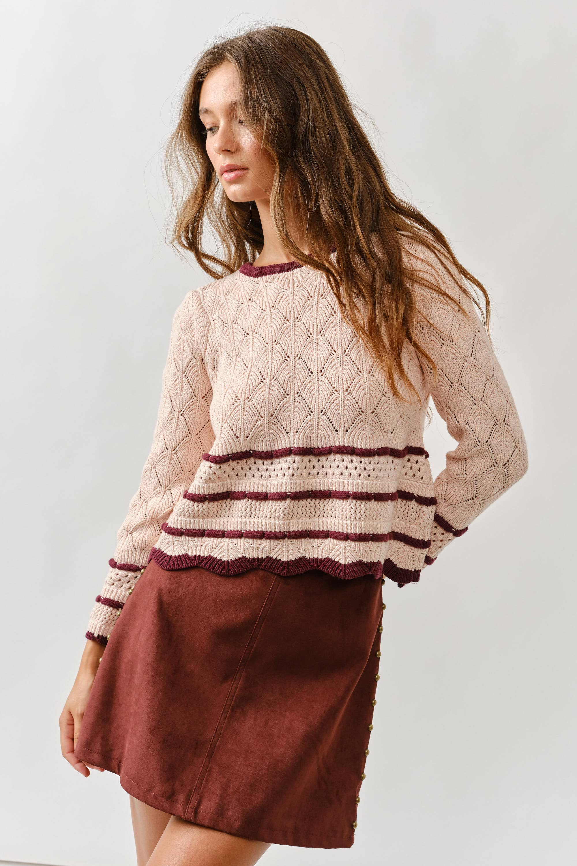 Kylie Pointelle Striped Sweater