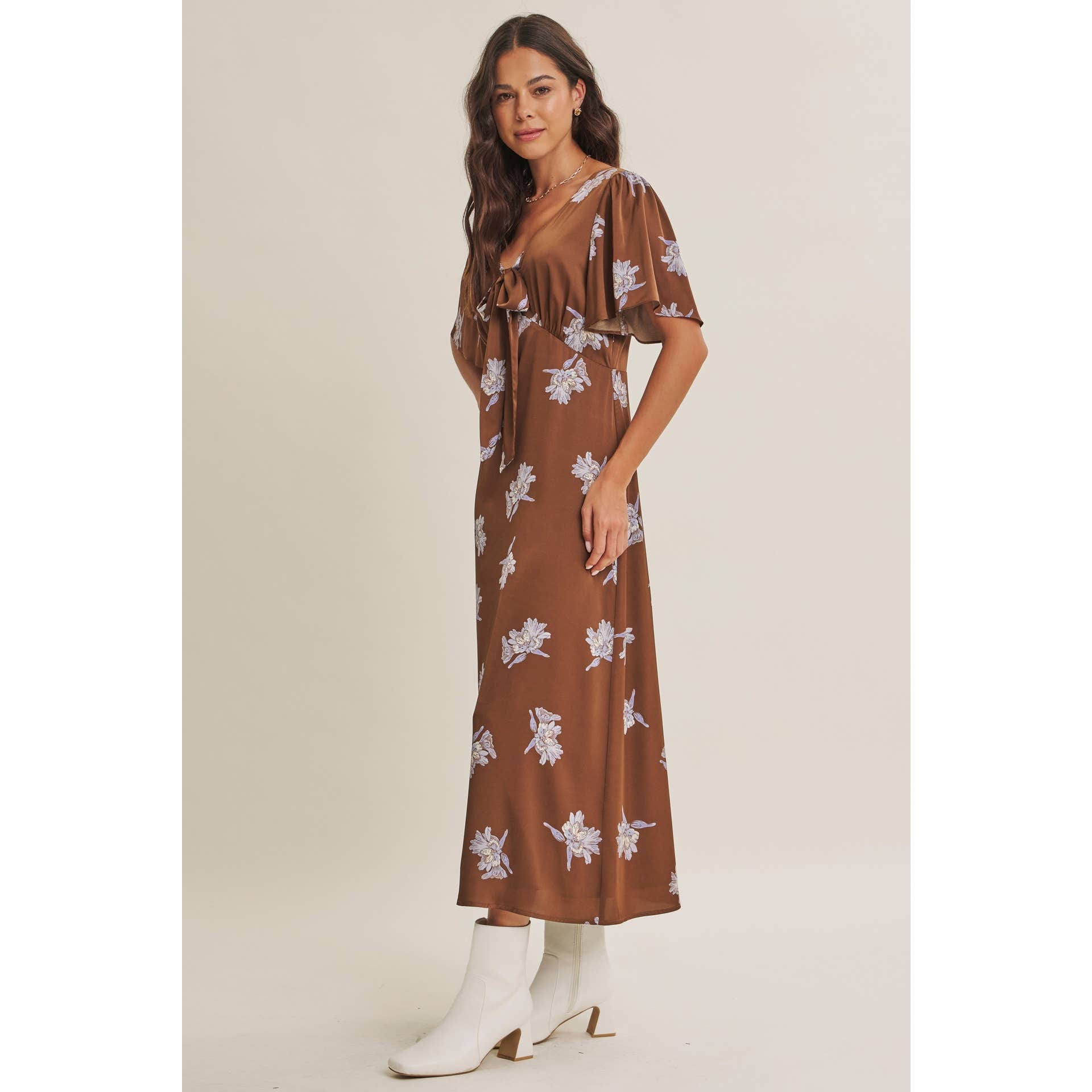 Odette Satin Floral Midi Dress
