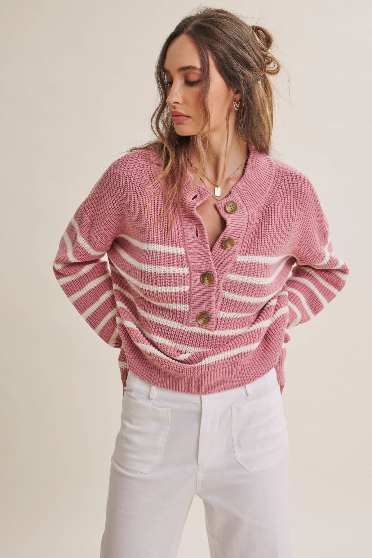 Nadia Striped Henley Sweater