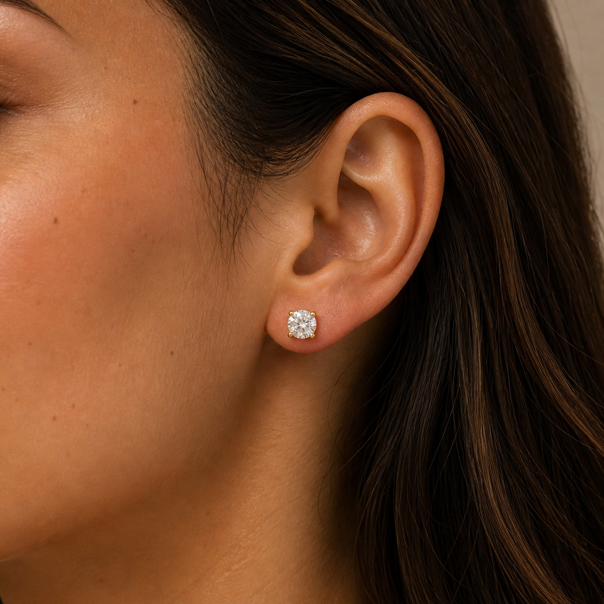Gold Round CZ Earrings