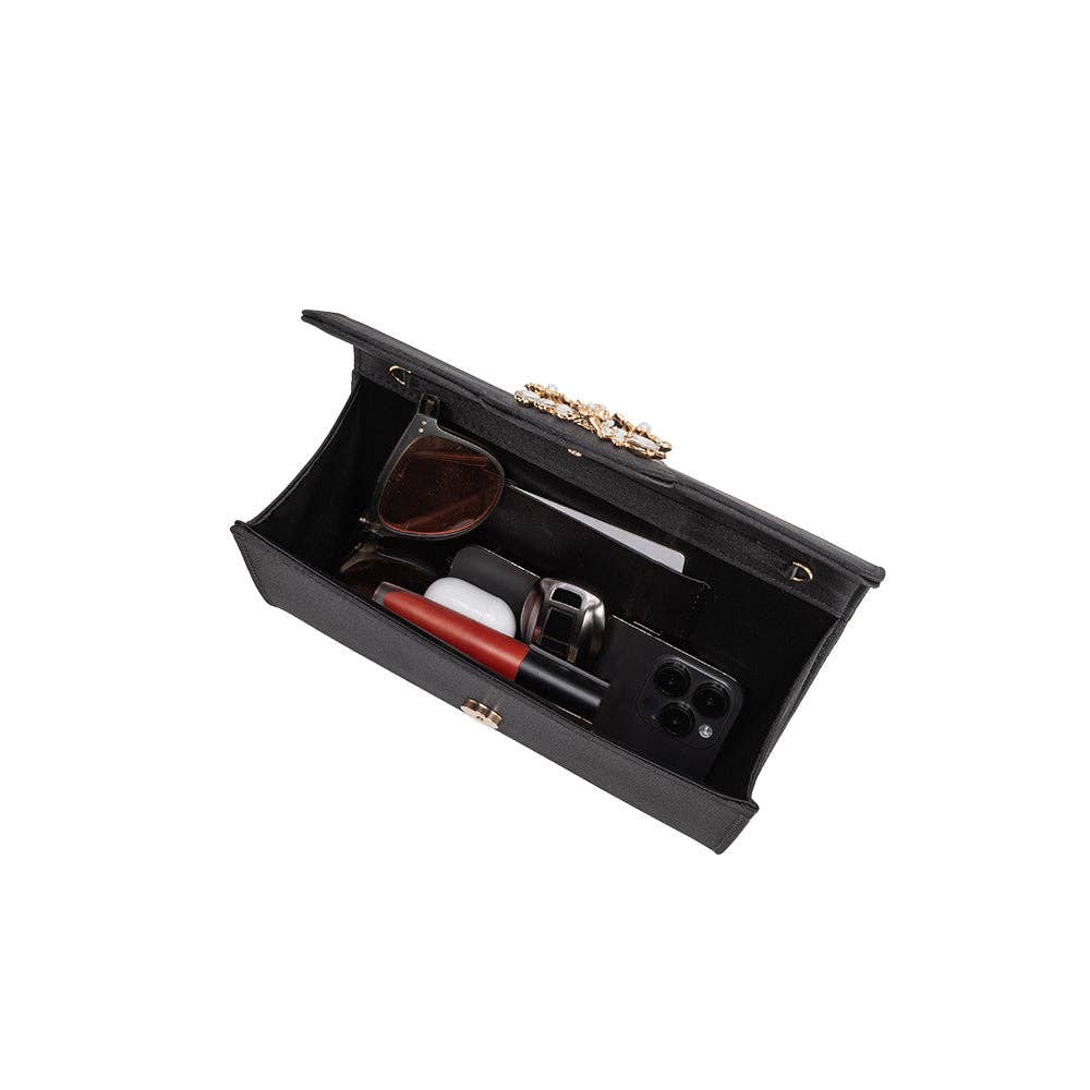 Elodie Black Satin Crossbody Bag