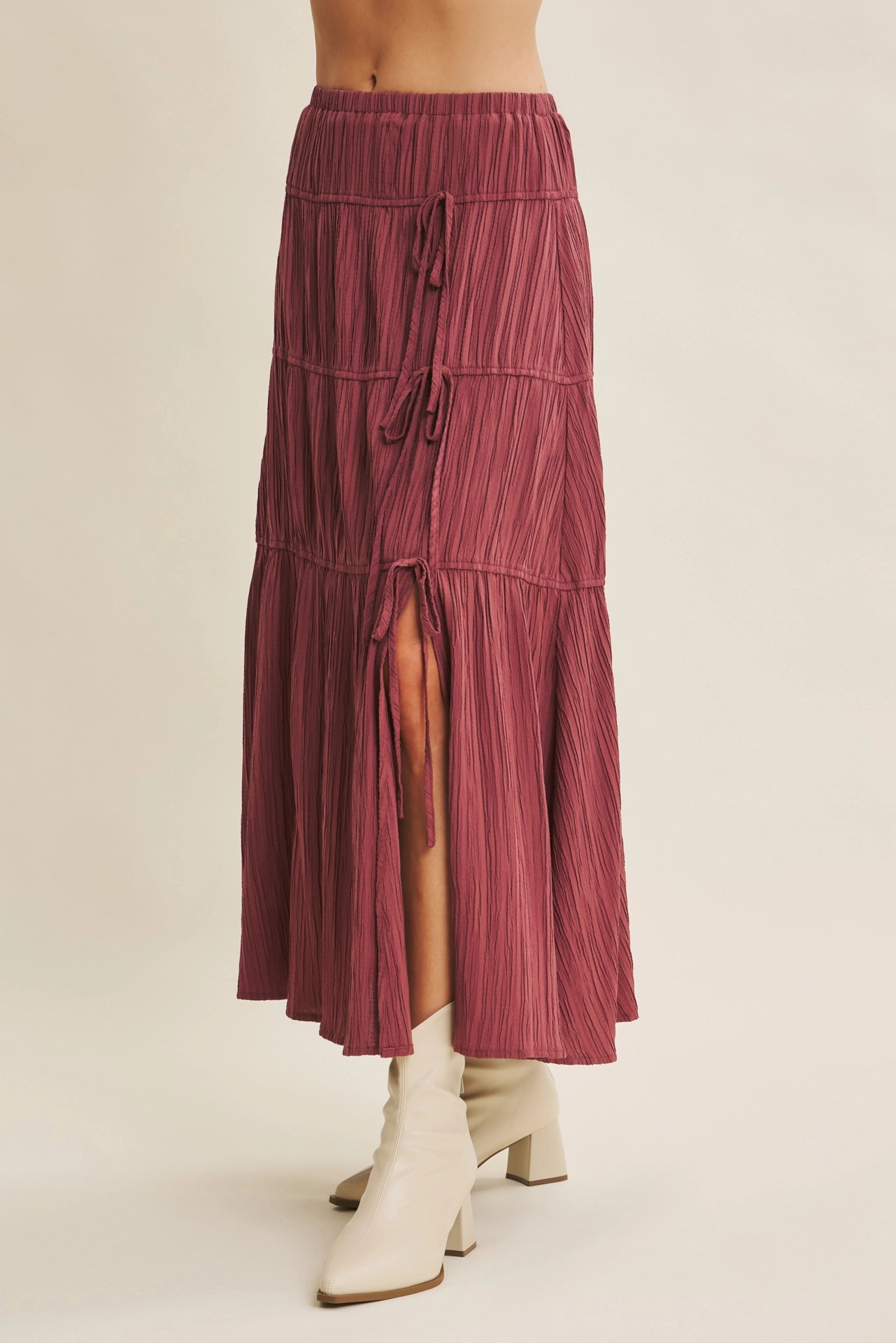 Sarah Pleated Bow Midi Skirt