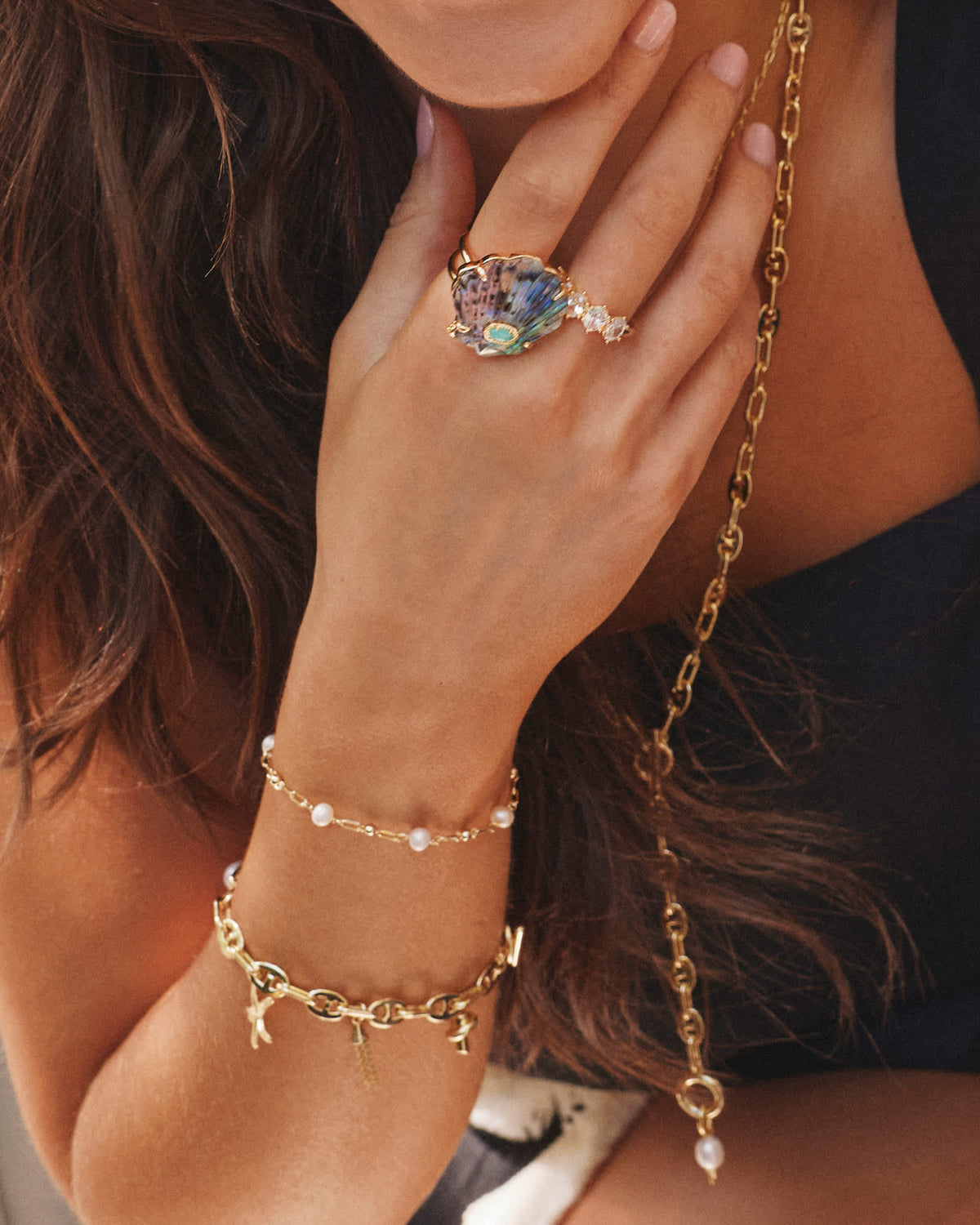 Cailin Gold Band Ring - White Crystal