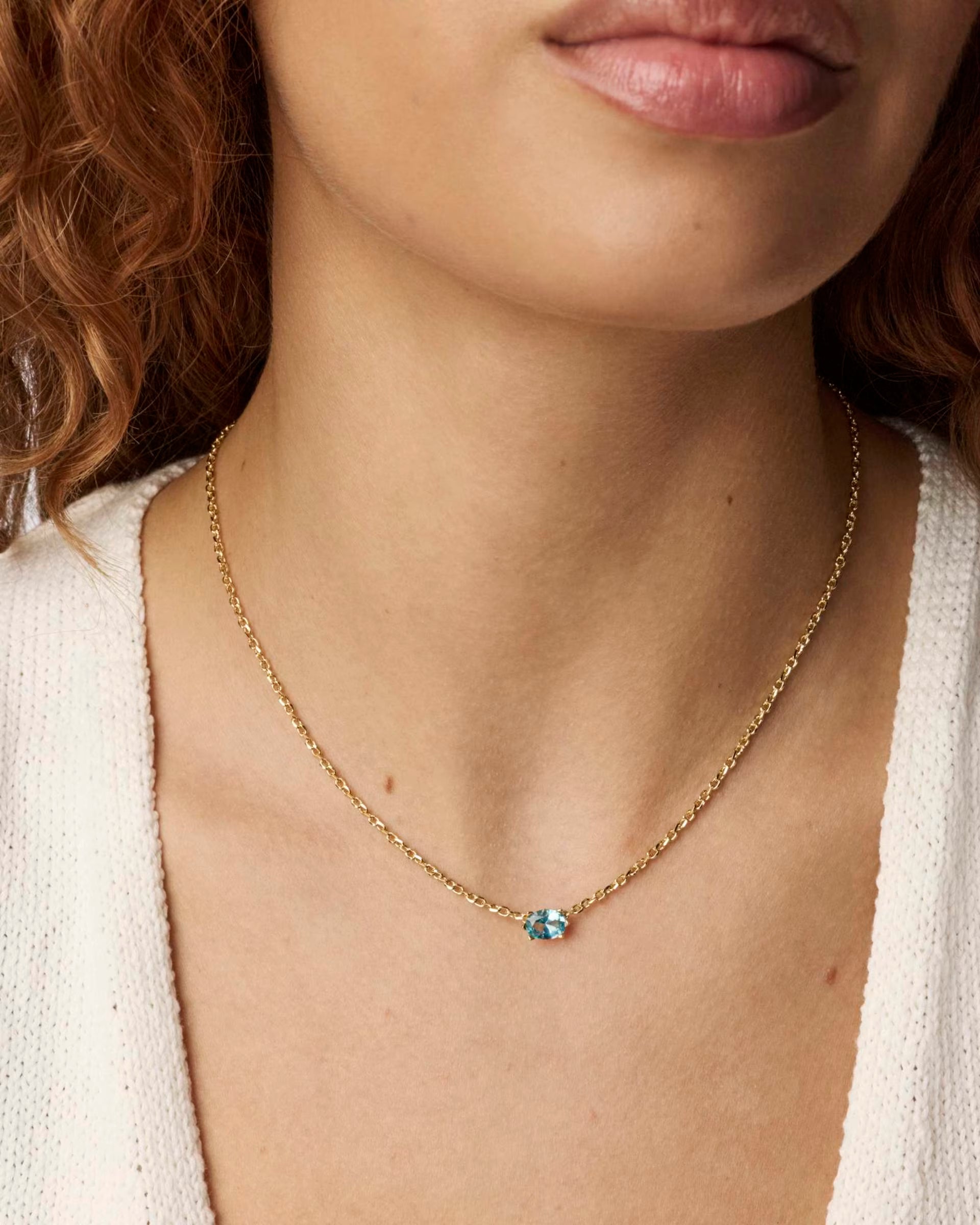 Cailin Gold Pendant Necklace - Aqua Crystal
