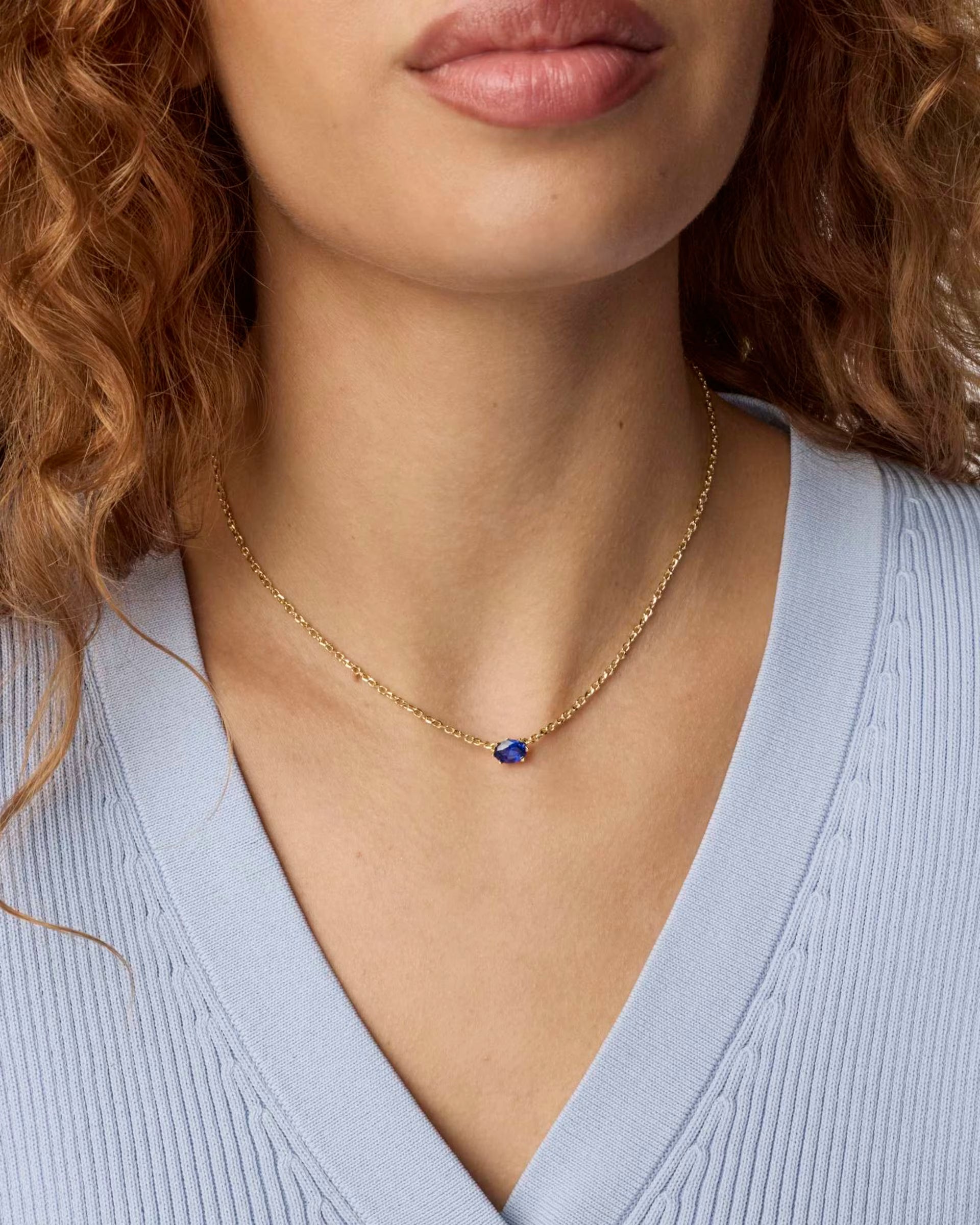 Cailin Gold Pendant Necklace - Blue Crystal