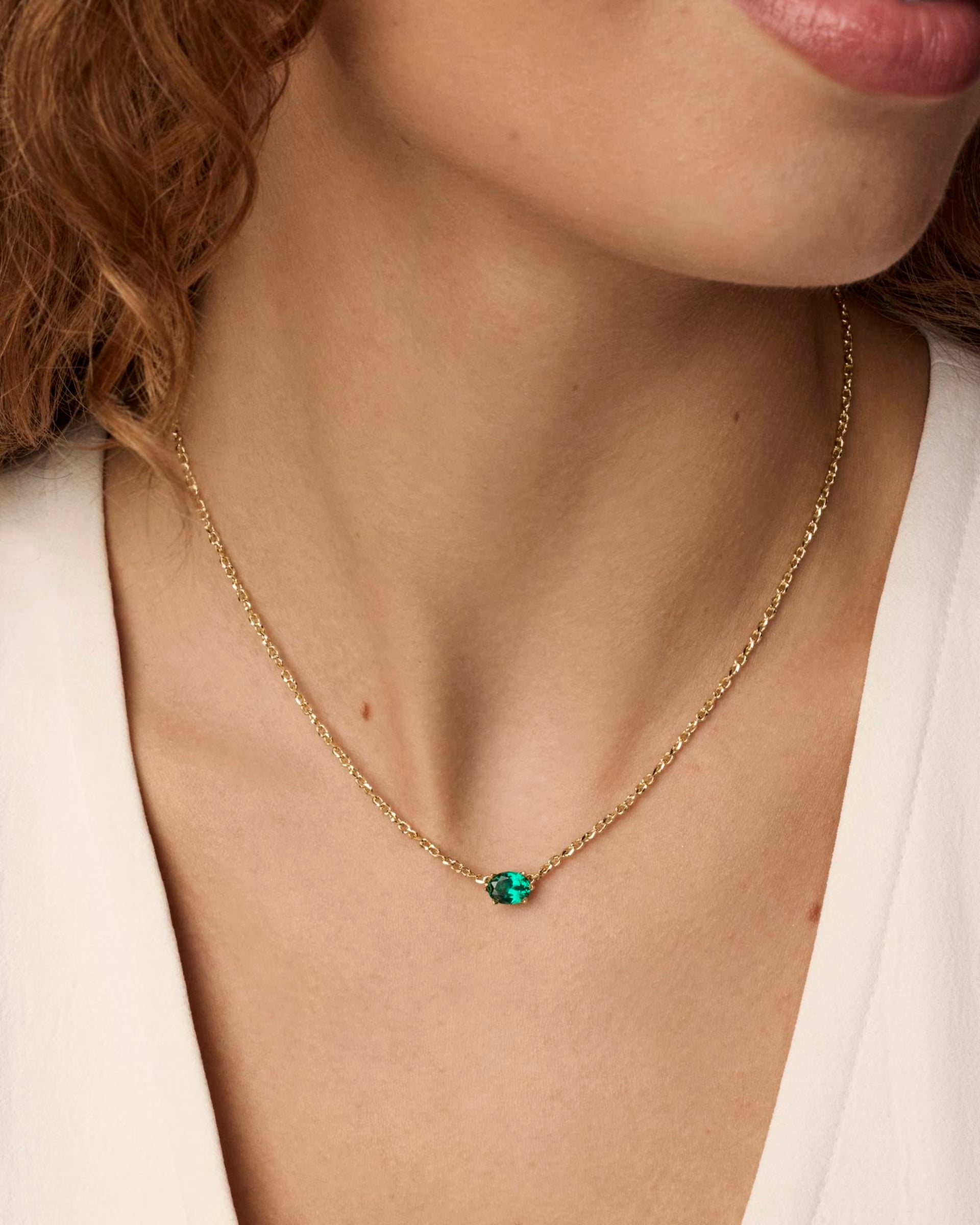 Cailin Gold Pendant Necklace - Green Crystal