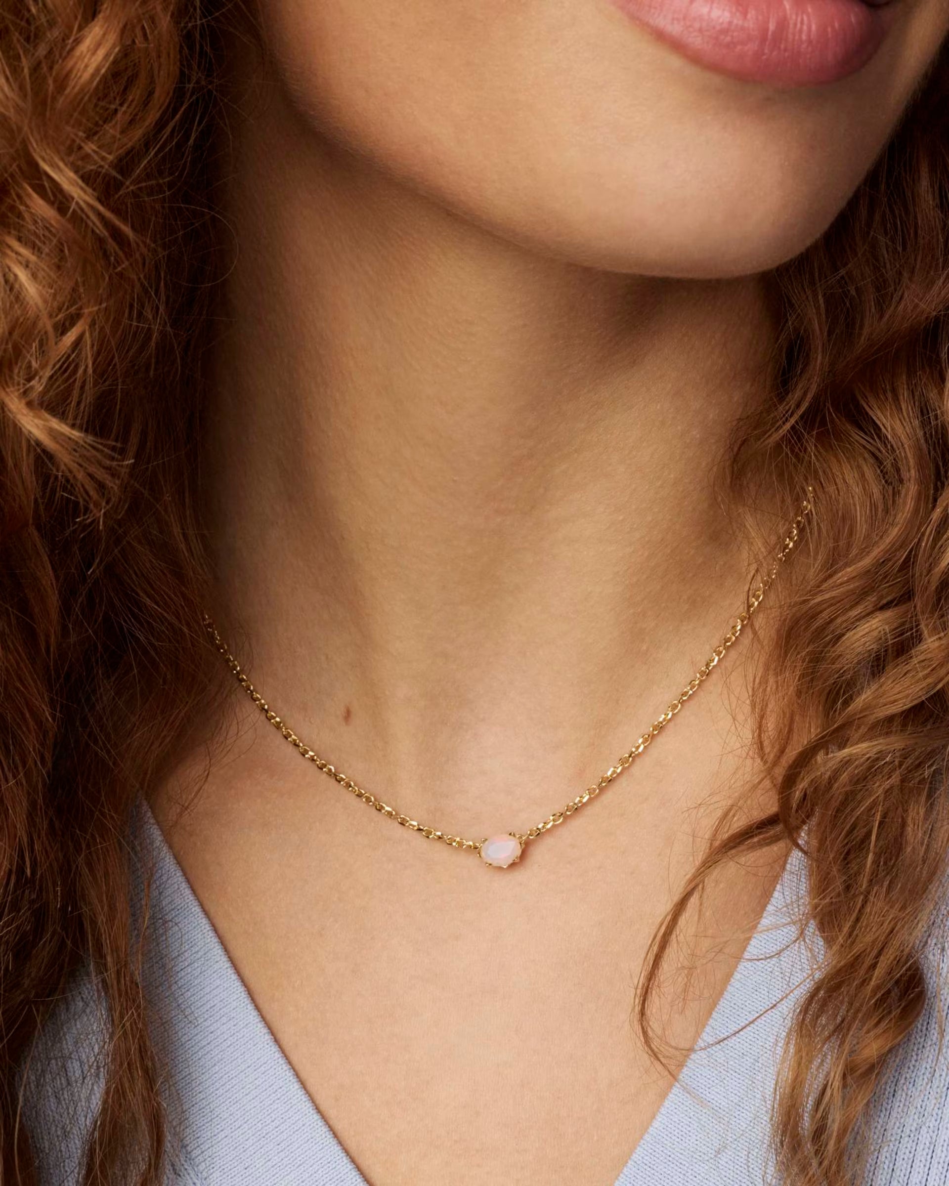 Cailin Gold Pendant Necklace - White Iridescent Crystal