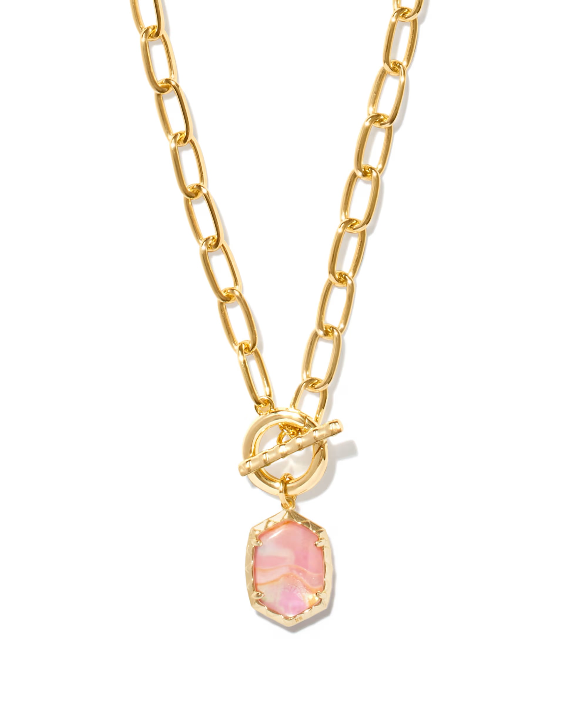 Daphne Convertible Gold Link & Chain Necklace - Light Pink Iridescent Abalone