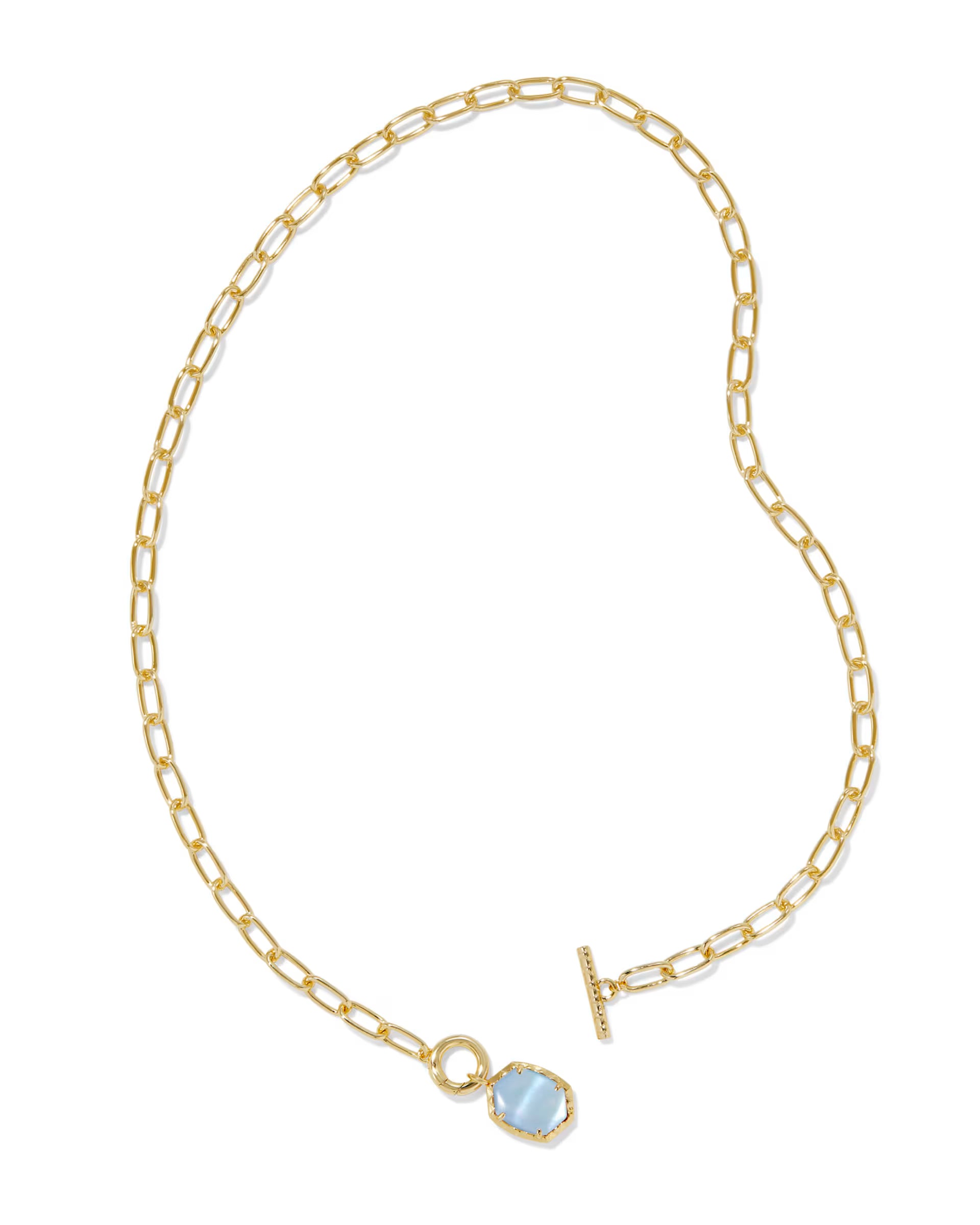 Daphne Convertible Gold Link & Chain Necklace - Light Blue Mother of Pearl
