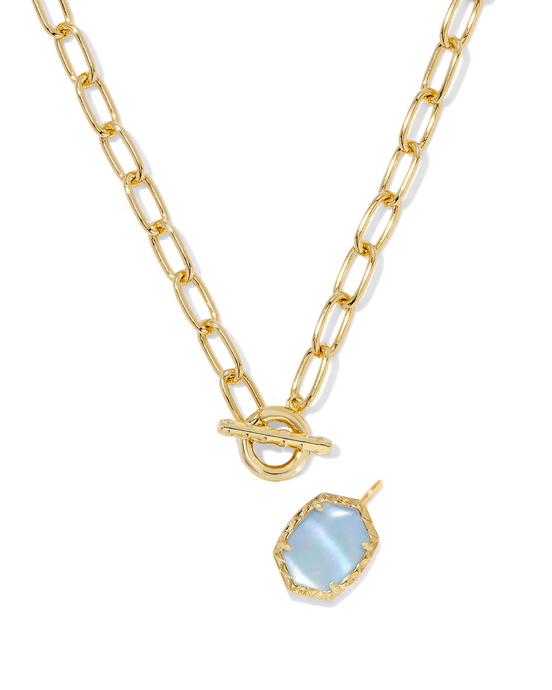 Daphne Convertible Gold Link & Chain Necklace - Light Blue Mother of Pearl