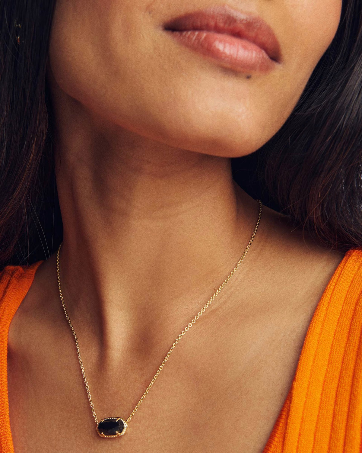 Elisa Boo Gold Short Pendant Necklace - Black Granite