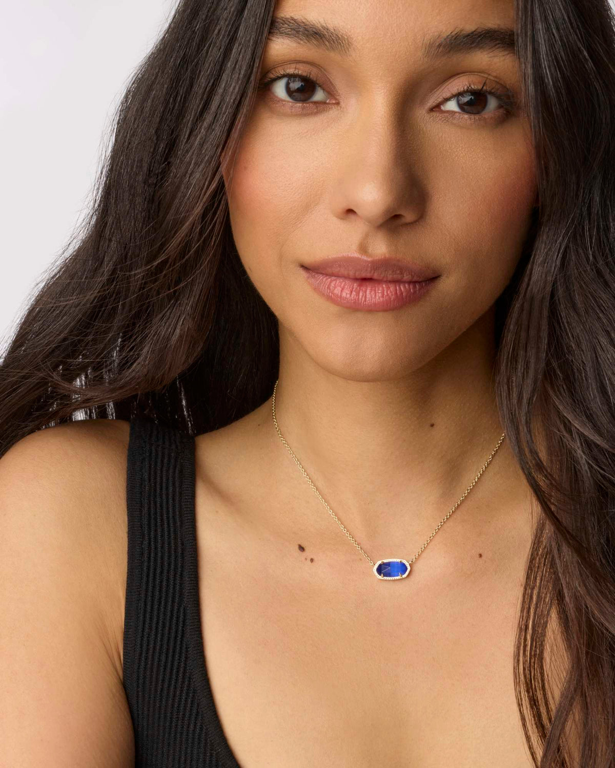 Elisa Gold Short Pendant Necklace - Cobalt Cat's Eye