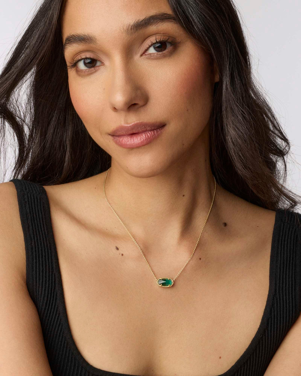 Elisa Gold Short Pendant Necklace - Emerald Cat's Eye