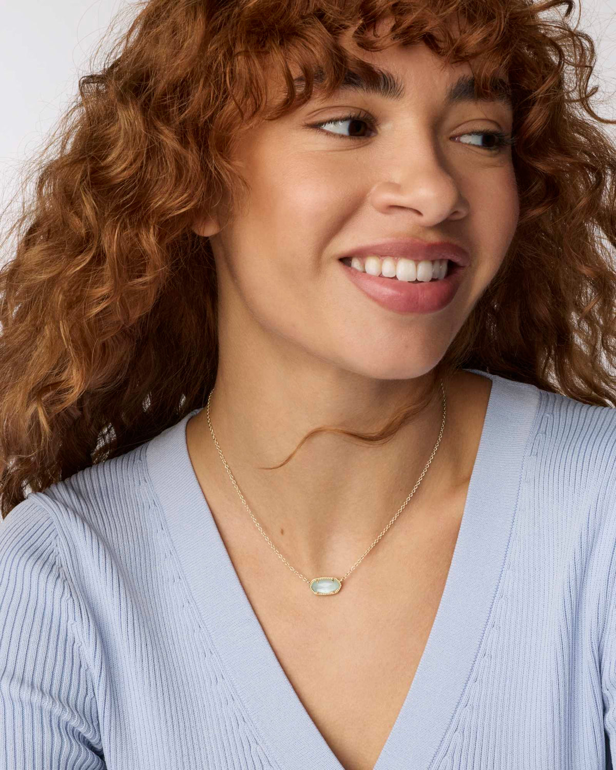 Elisa Gold Short Pendant Necklace - Light Blue Illusion