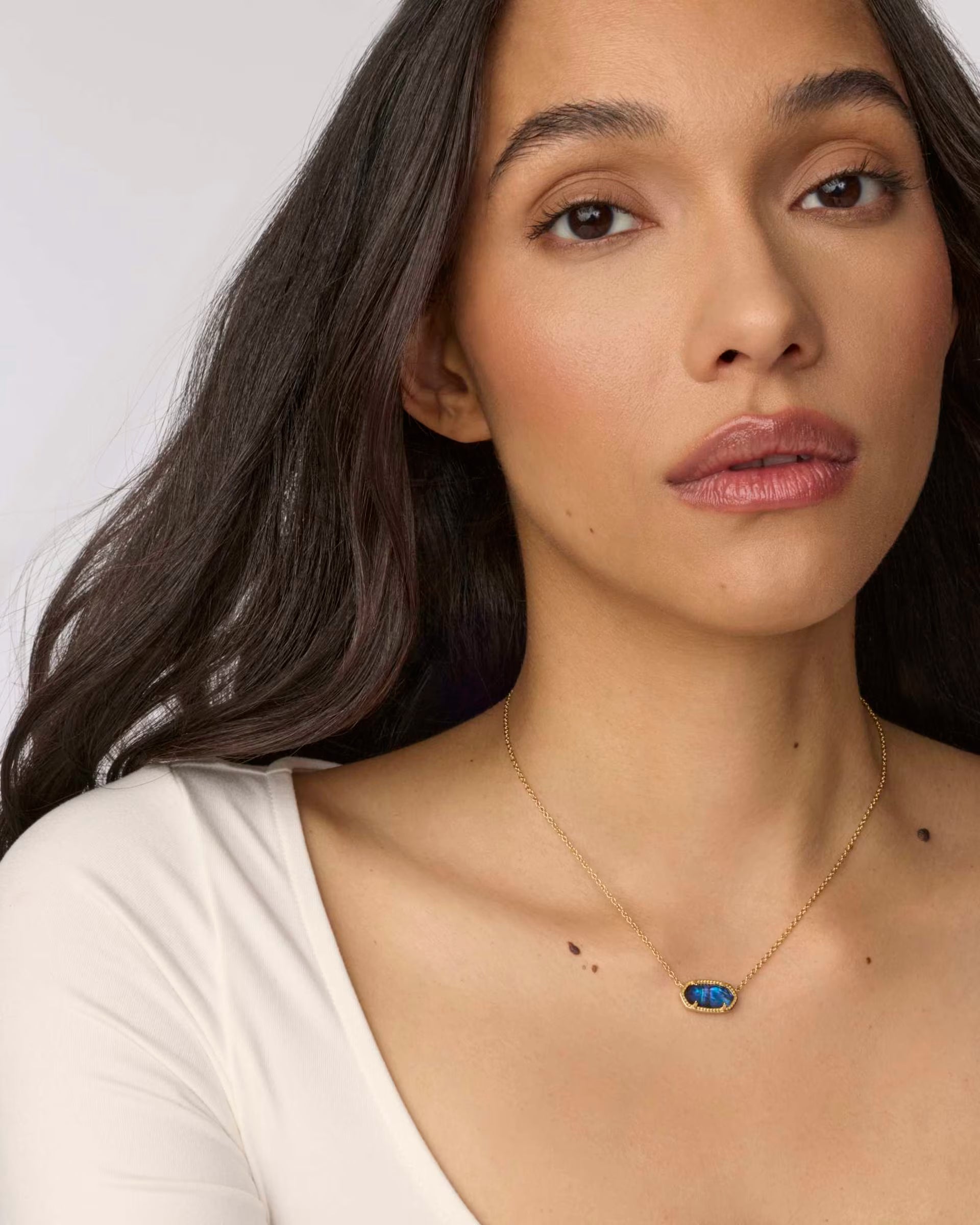 Elisa Gold Short Pendant Necklace - Navy Abalone