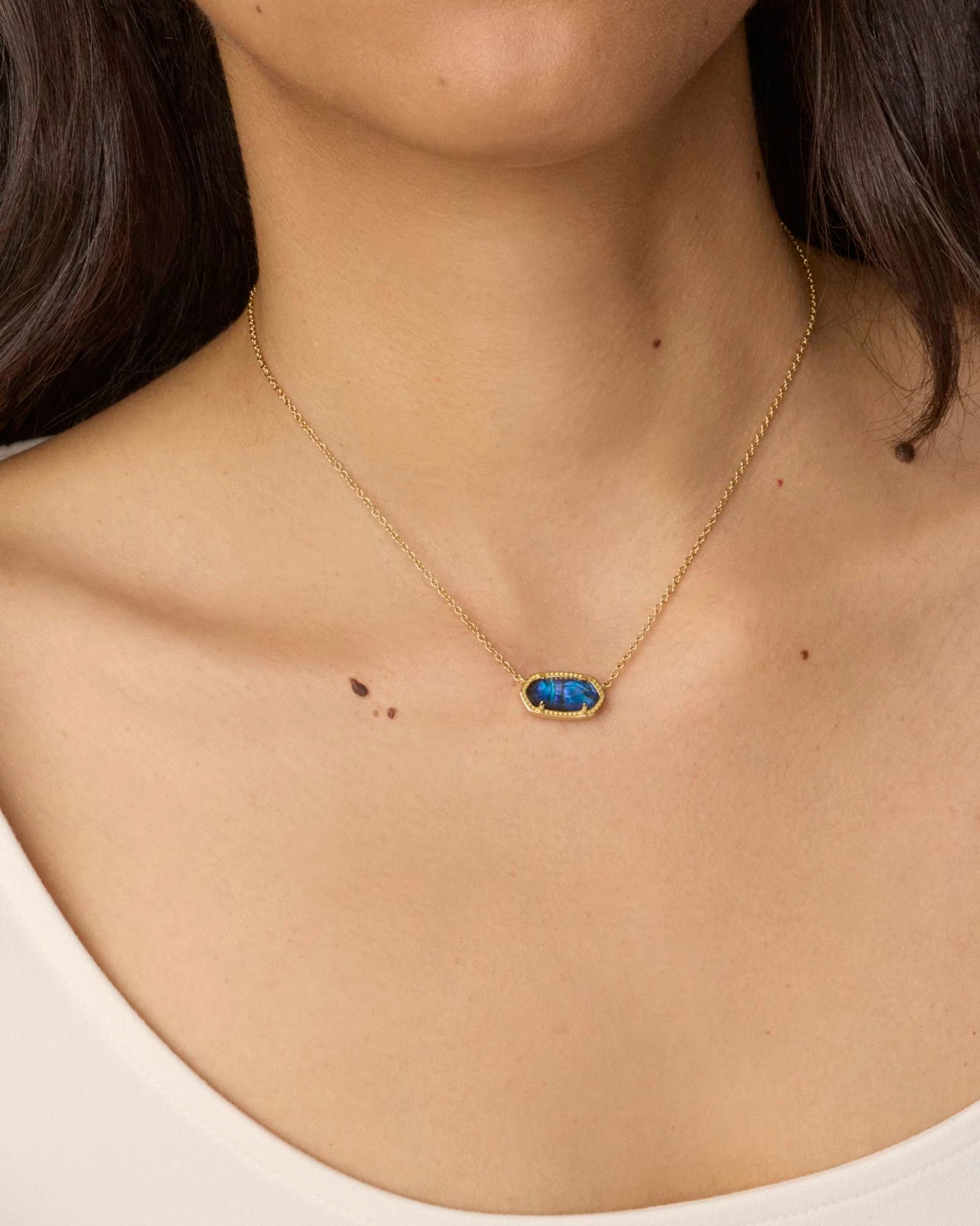 Elisa Gold Short Pendant Necklace - Navy Abalone