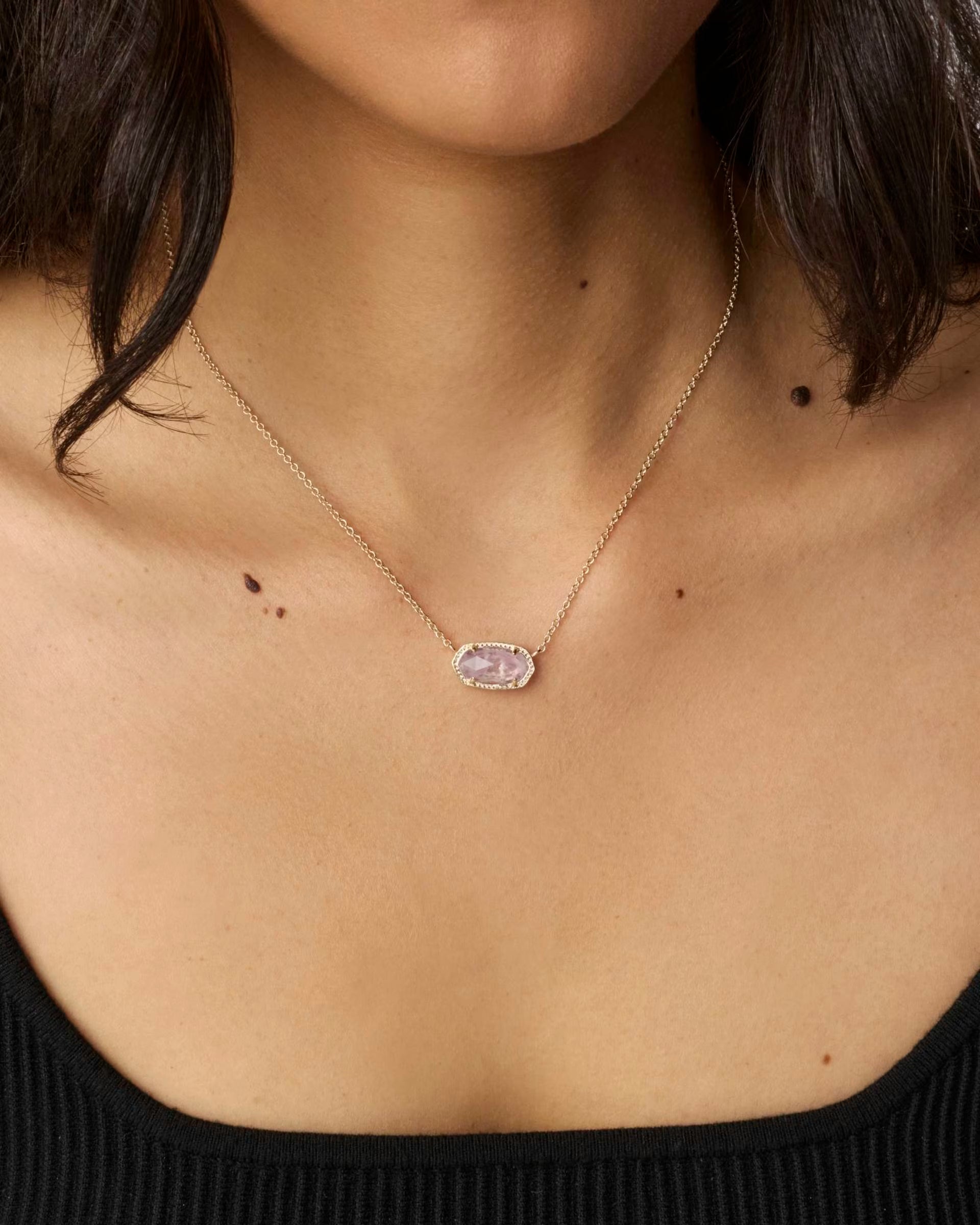 Elisa Gold Short Pendant Necklace - Purple Amethyst