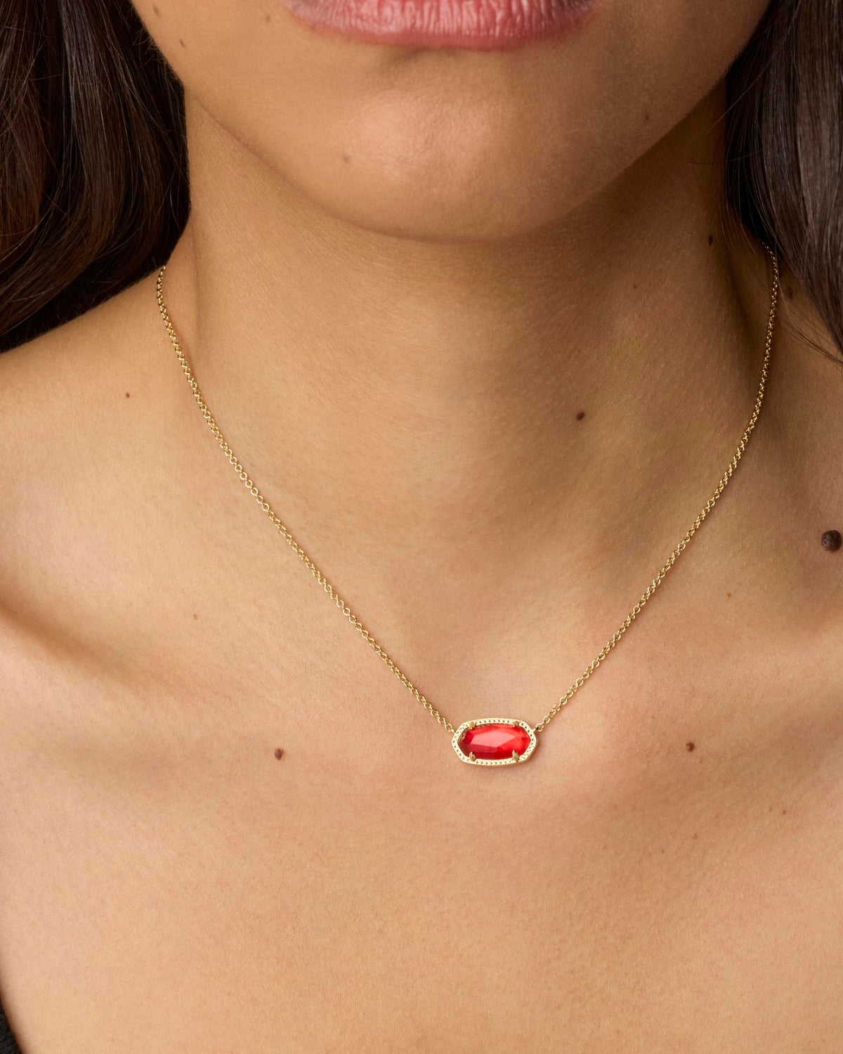 Elisa Gold Short Pendant Necklace - Red Illusion