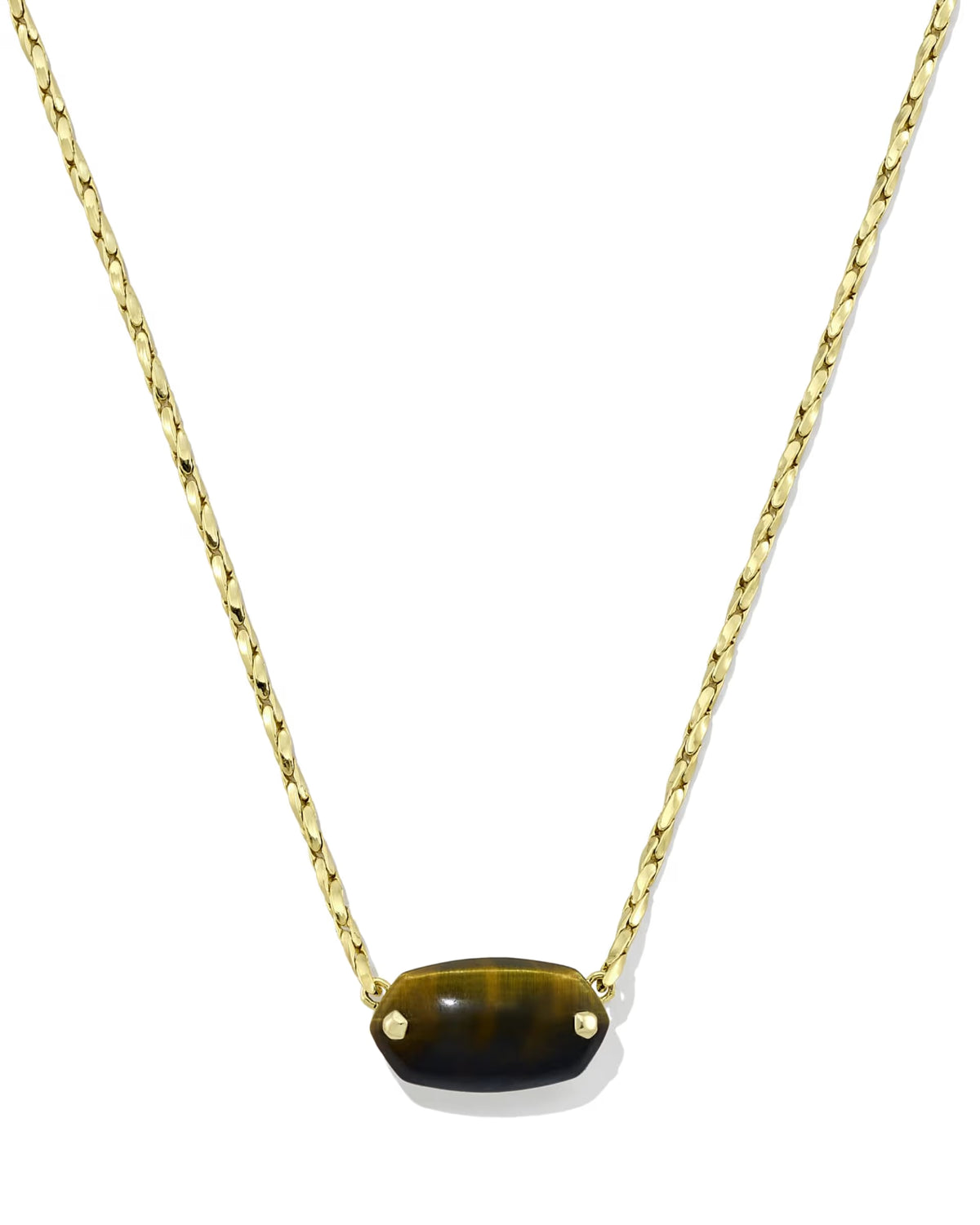Elisa Riveted Gold Pendant Necklace - Dark Brown Hawk's Eye