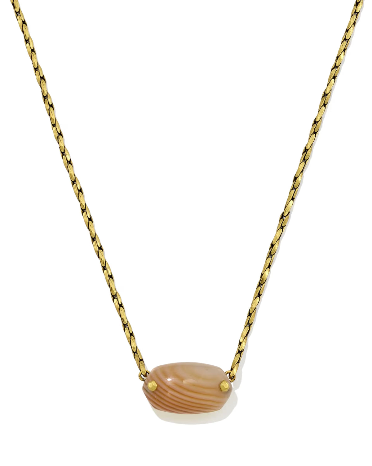 Elisa Riveted Vintage Gold Pendant Necklace - Orange Banded Agate