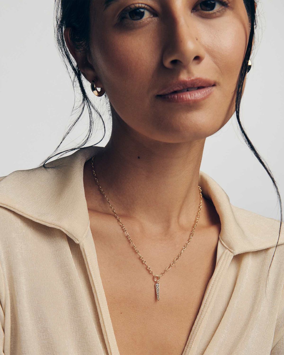 Fate Gold Short Pendant Necklace - White CZ