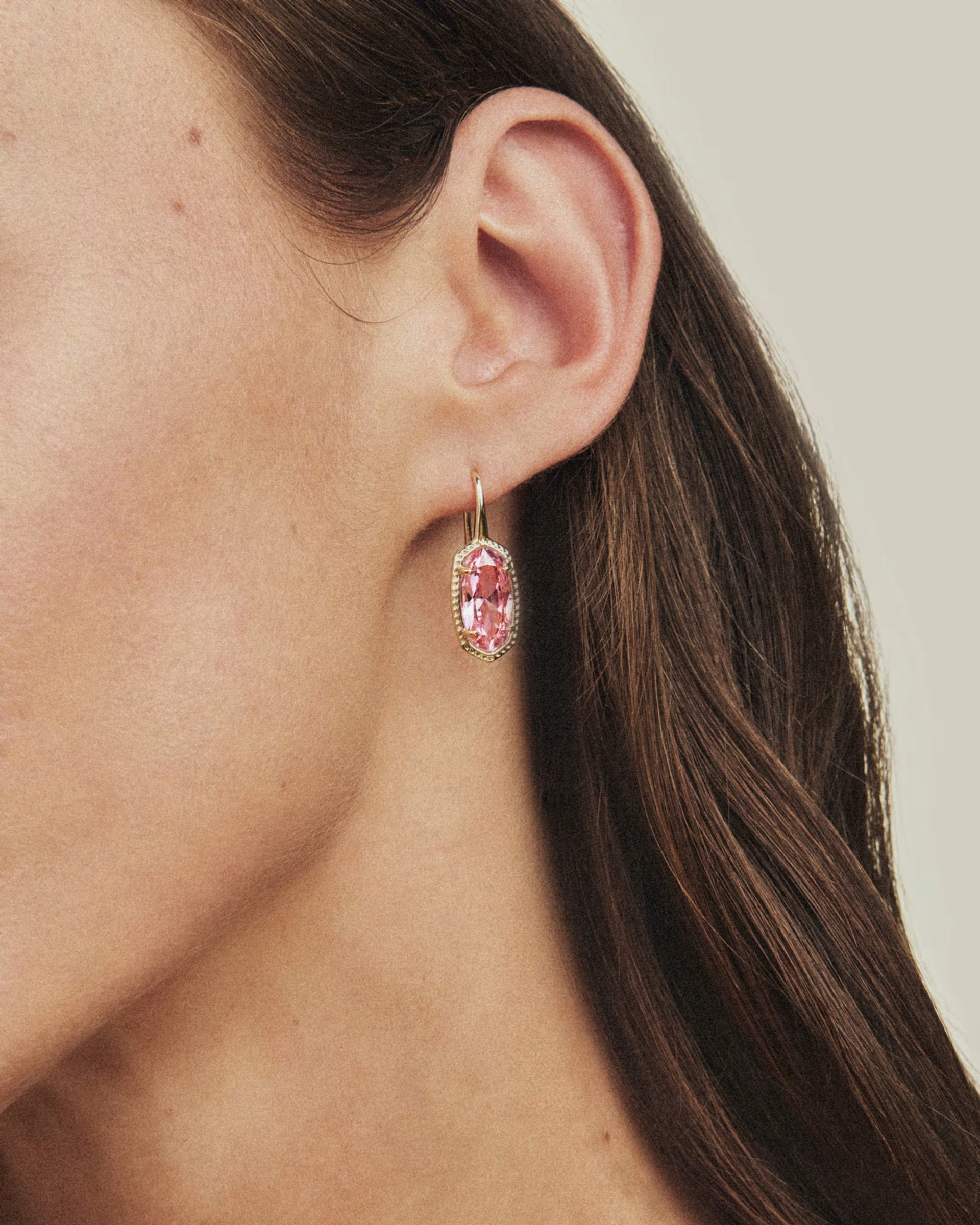 Lee Luxe Gold Drop Earrings - Pink CZ
