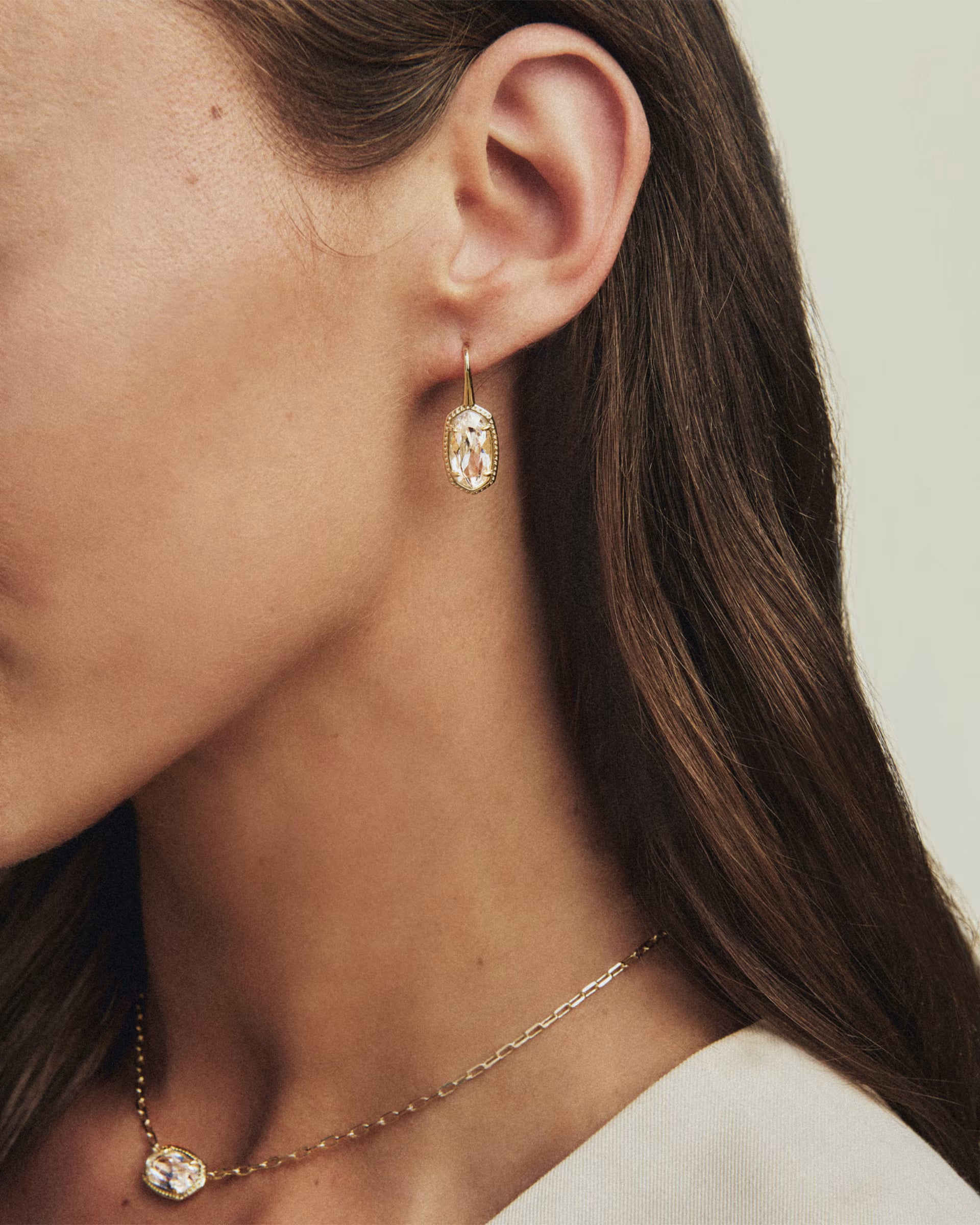Lee Luxe Gold Drop Earrings - White CZ