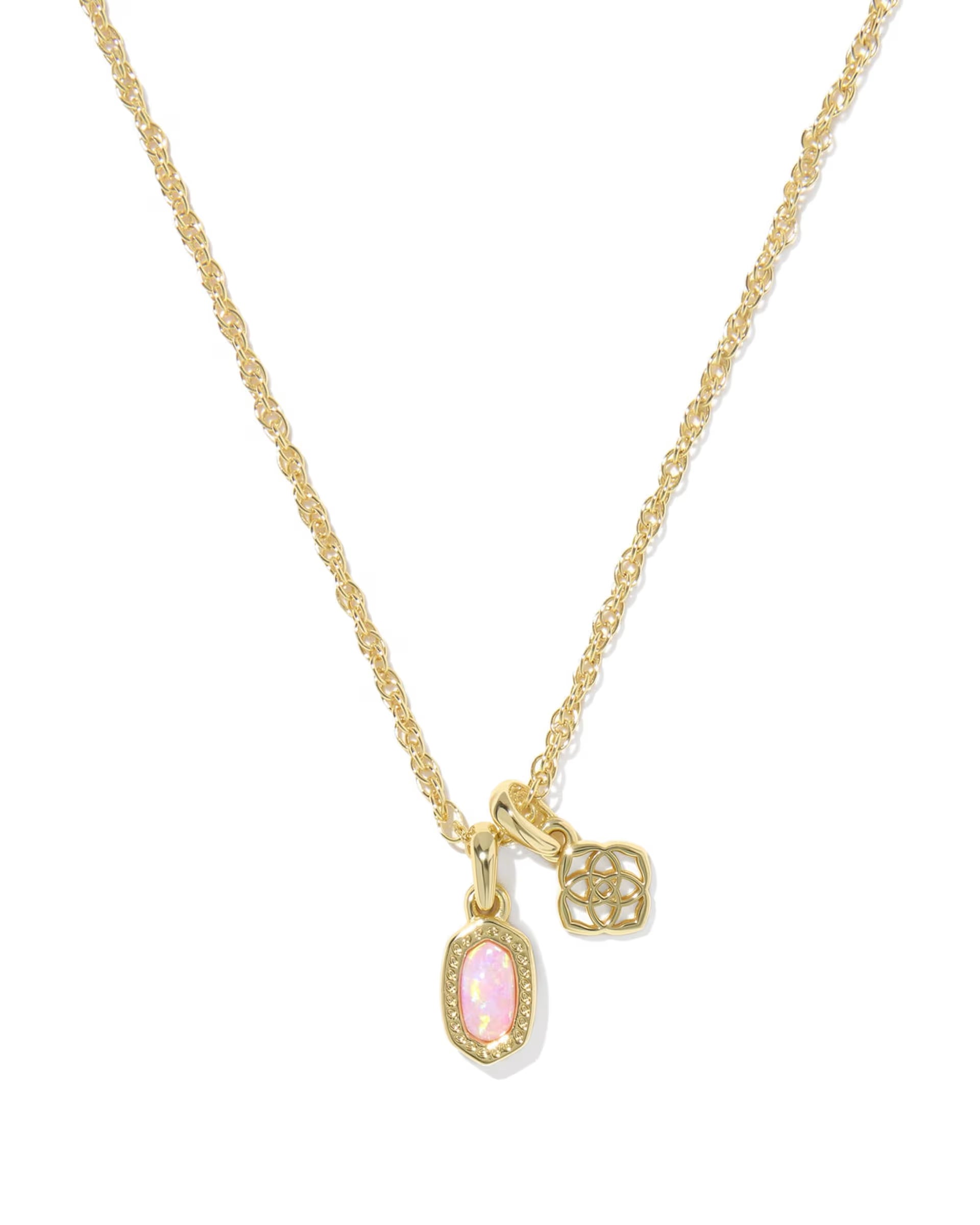 Mini Elisa Dira Gold Necklace - Pink Opal