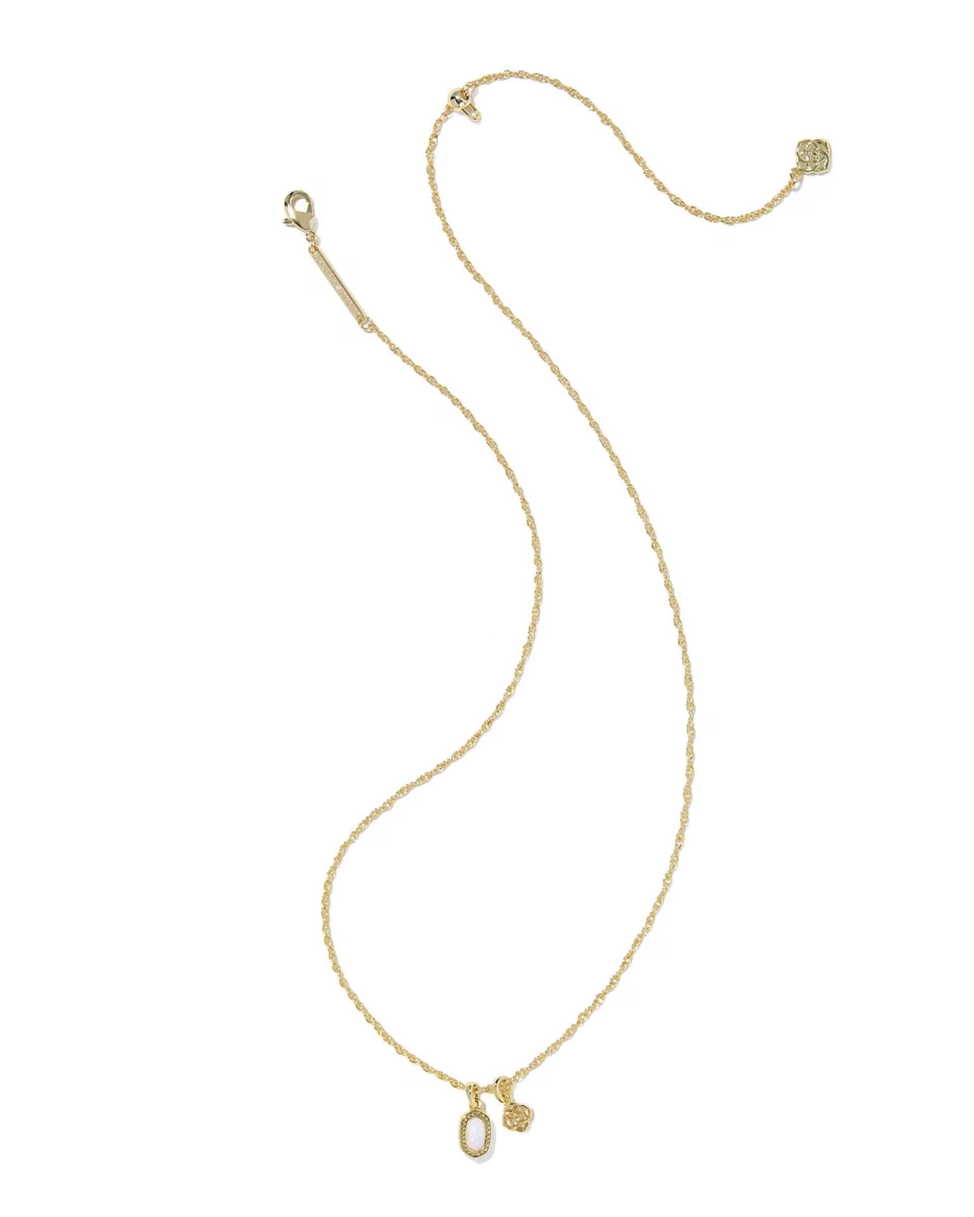 Mini Elisa Dira Gold Necklace - Bright White Opal
