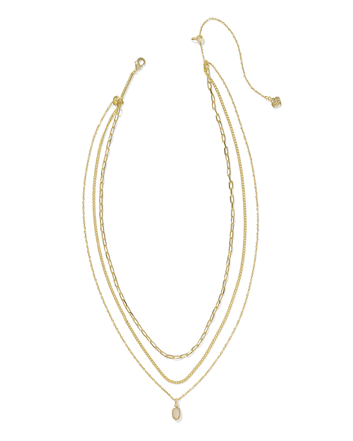 Mini Elisa Gold Triple Strand Necklace - Iridescent Drusy