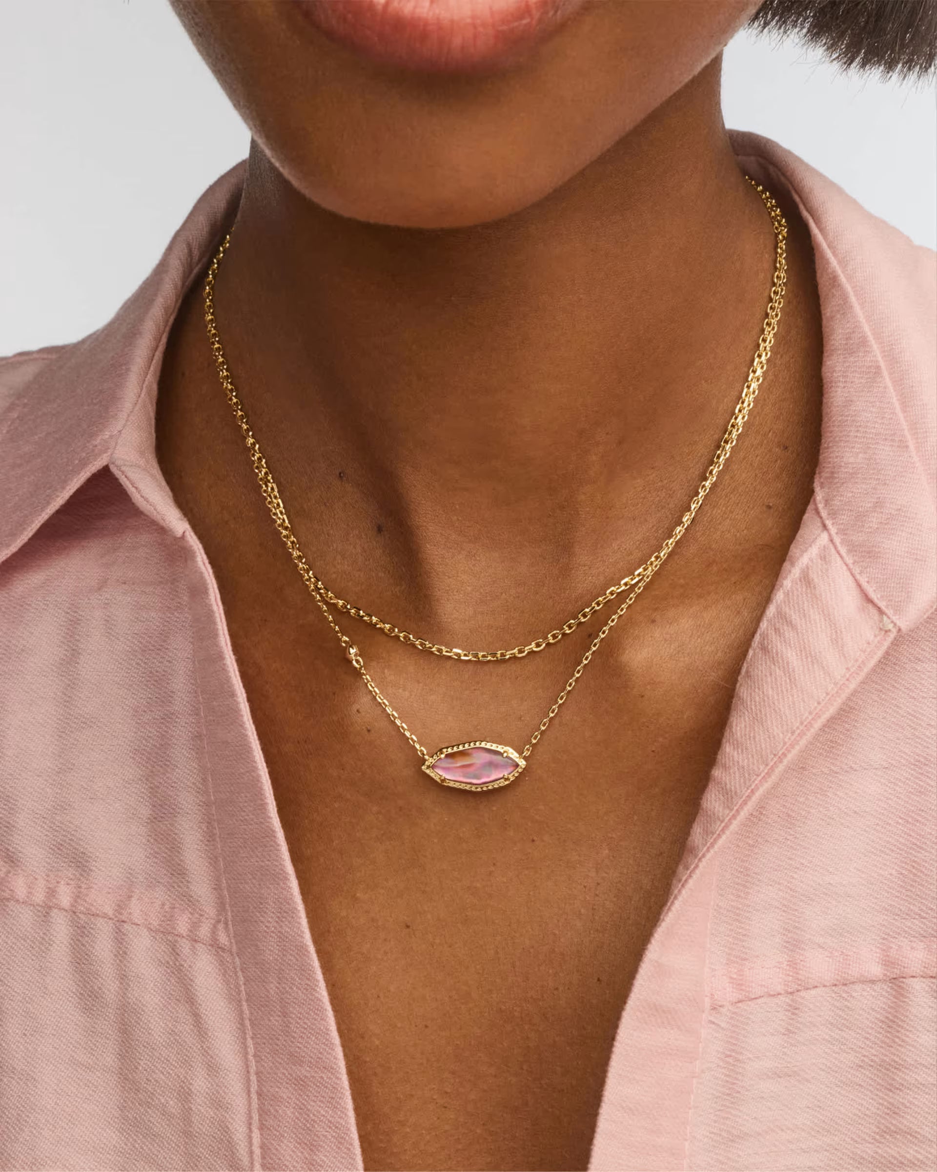 Ophelia Multi-strand Gold Necklace - Light Mauve Illusion